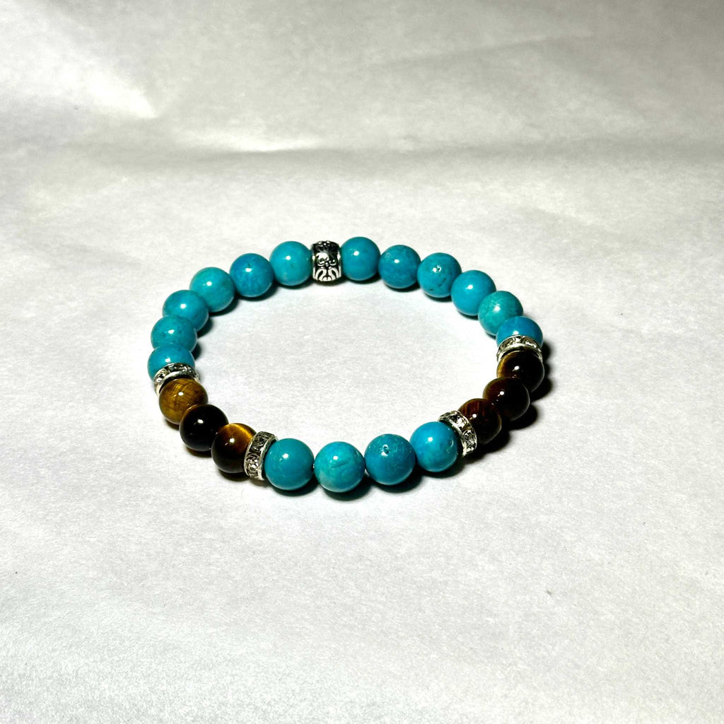 Blue Howlite and Tiger Eye Round Bead Bracelet 8mm - Balanced Emotions
