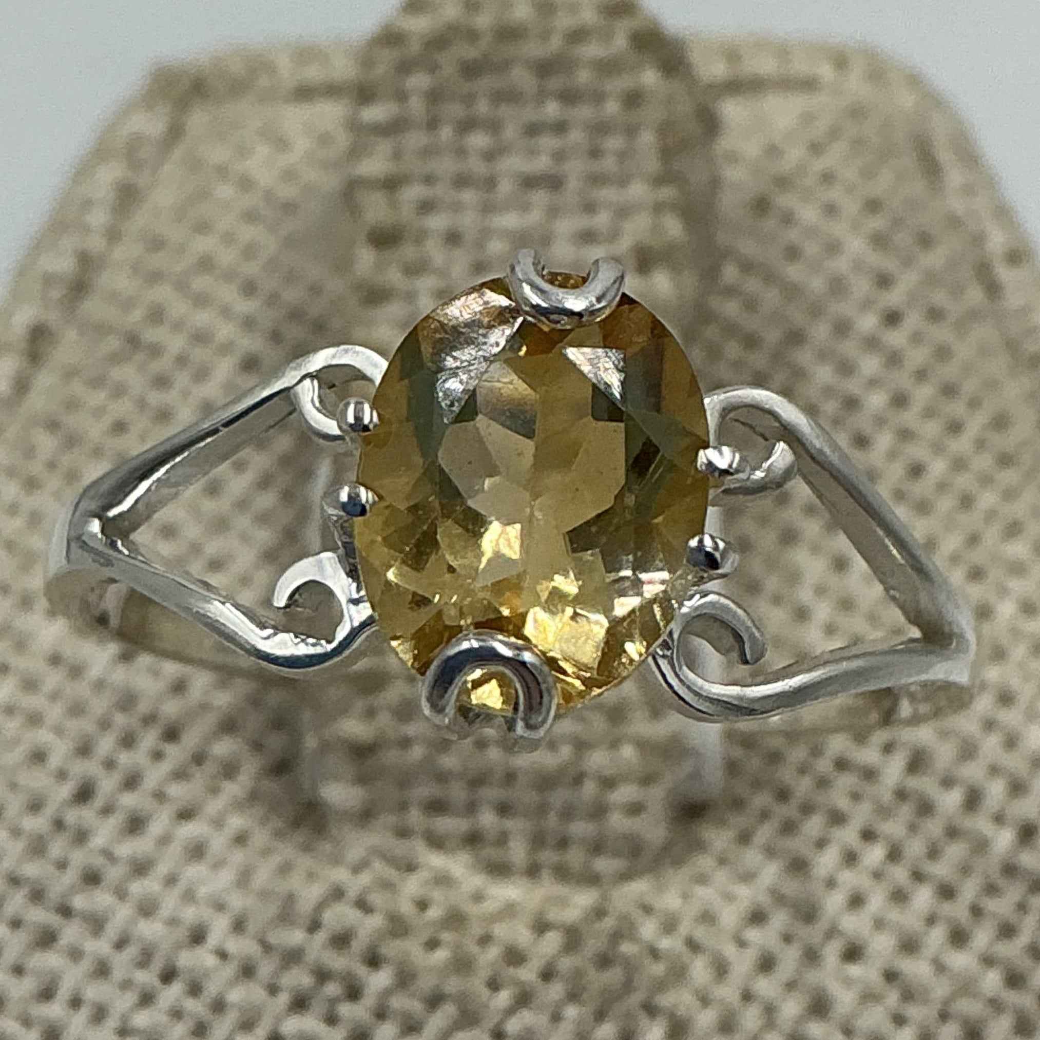 Sterling Silver Oval Citrine Heart Frame Ring – Size 10 – Abundance, Love & Emotional Balance