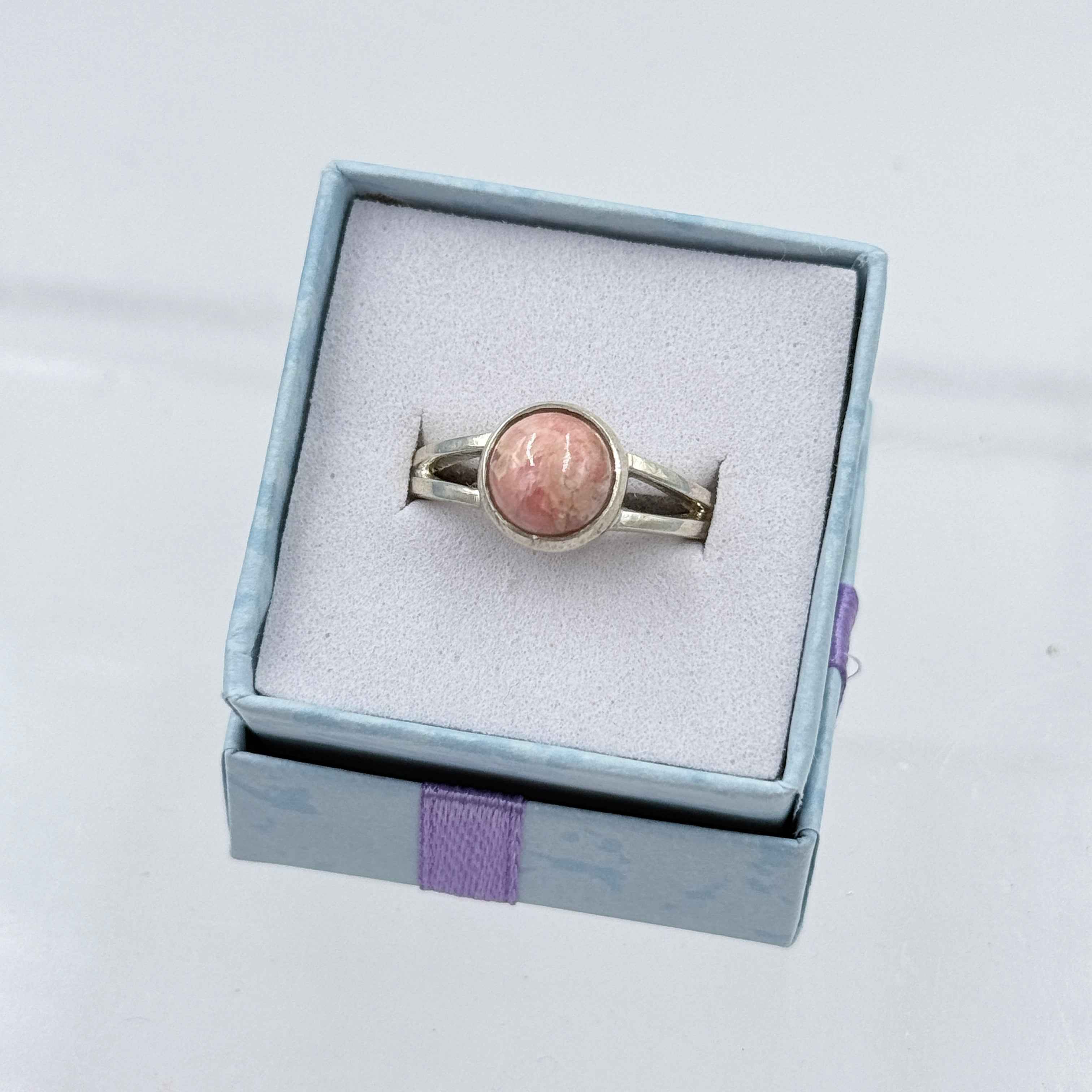 Sterling Silver Split Banded Round Rhodochrosite Ring - Size 9 - Loving, Compassionate & Healing