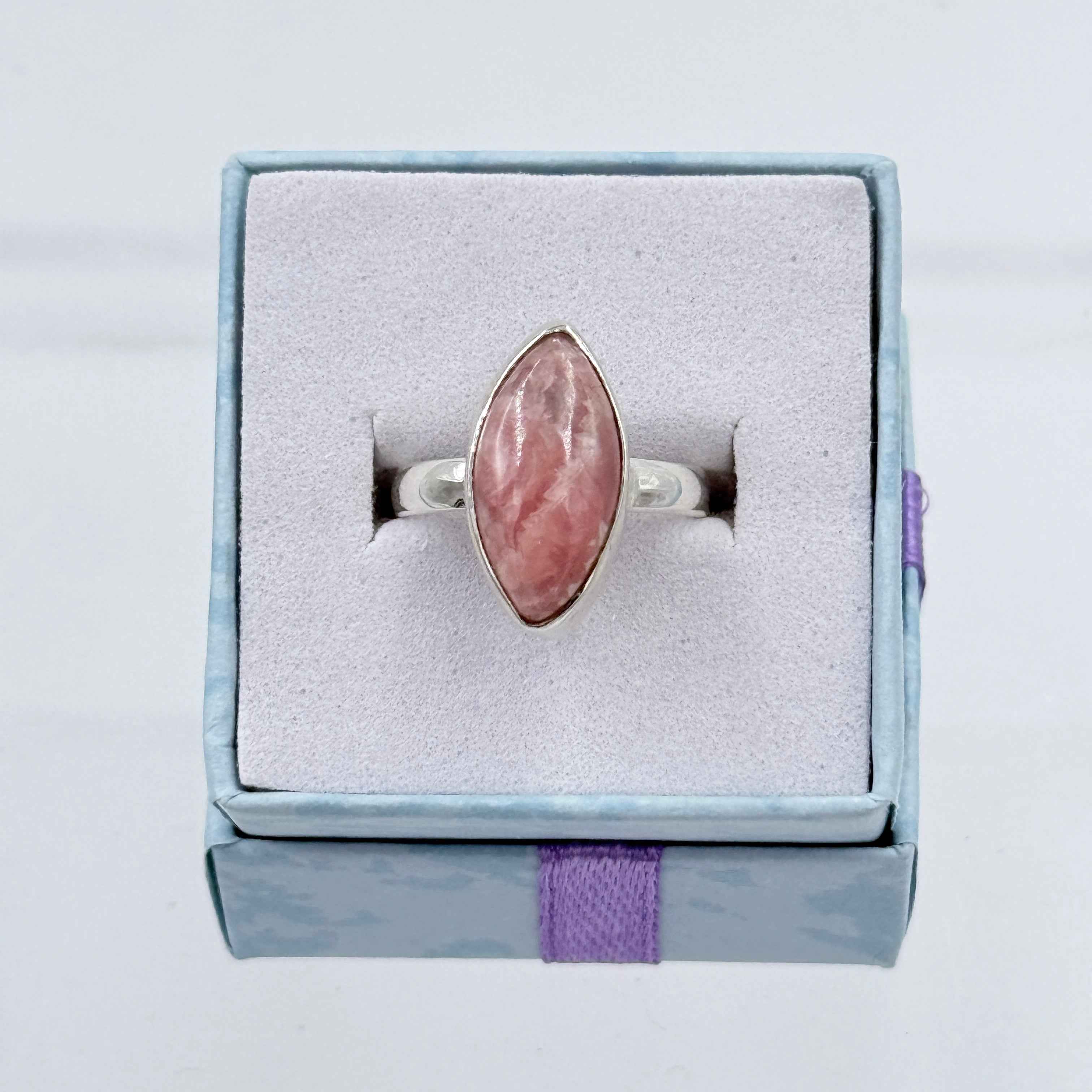 Sterling Silver Marquise Rhodochrosite Ring - Size 5 - Loving, Compassionate & Healing