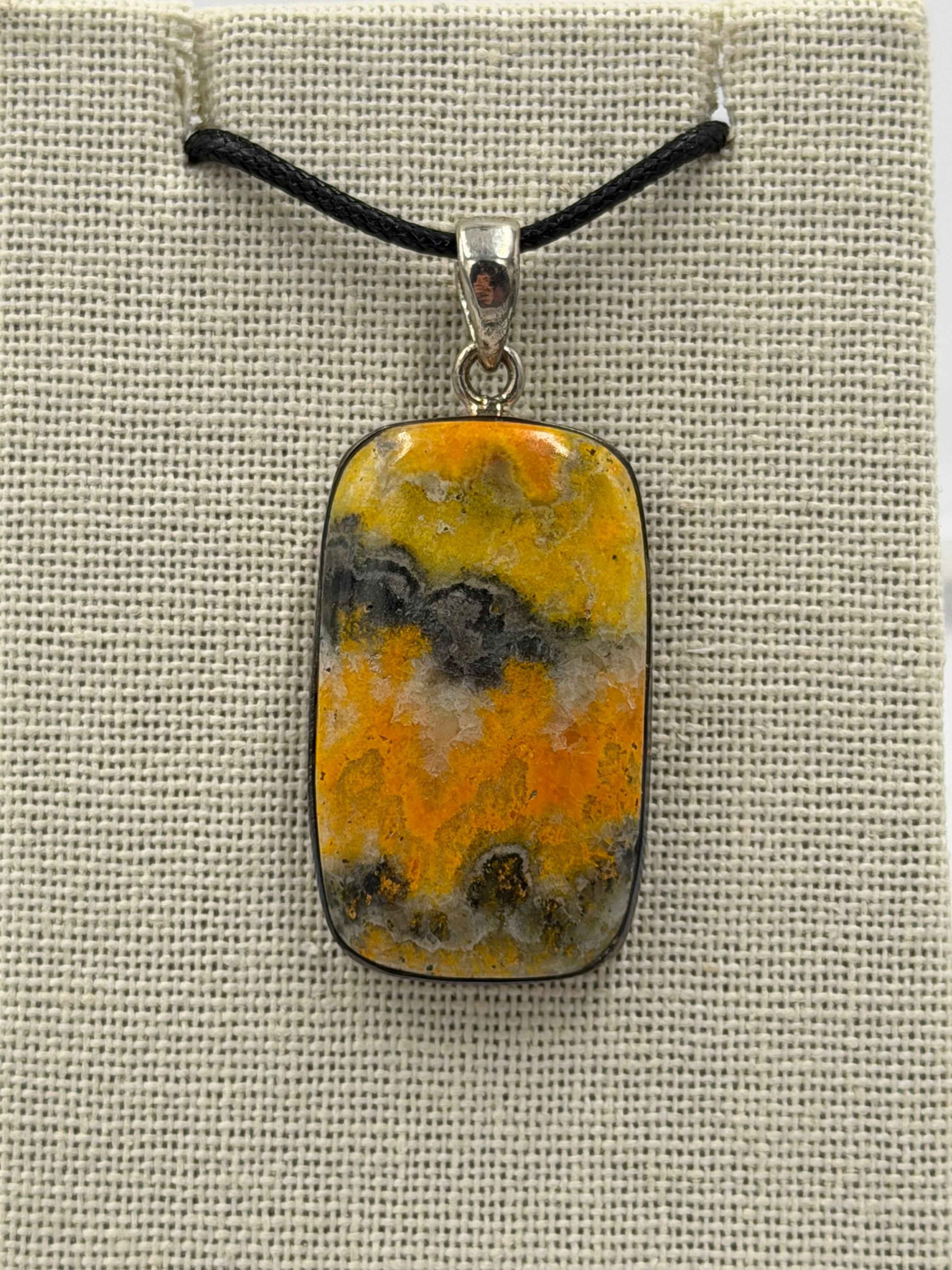 Sterling Silver Rectangle   Bumblebee Jasper Pendant