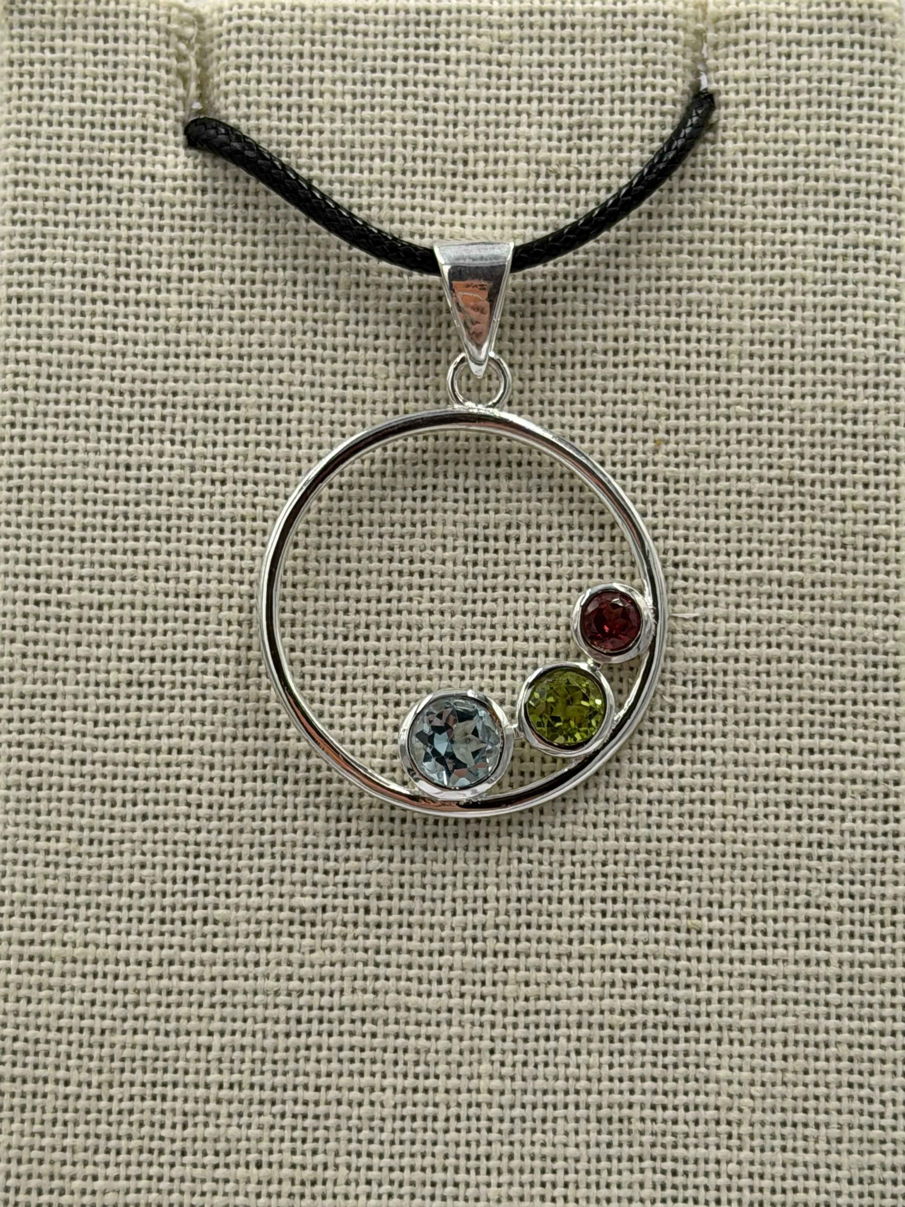 Sterling Silver Open Bubble  Aquamarine, Peridot & Garnet Pendant