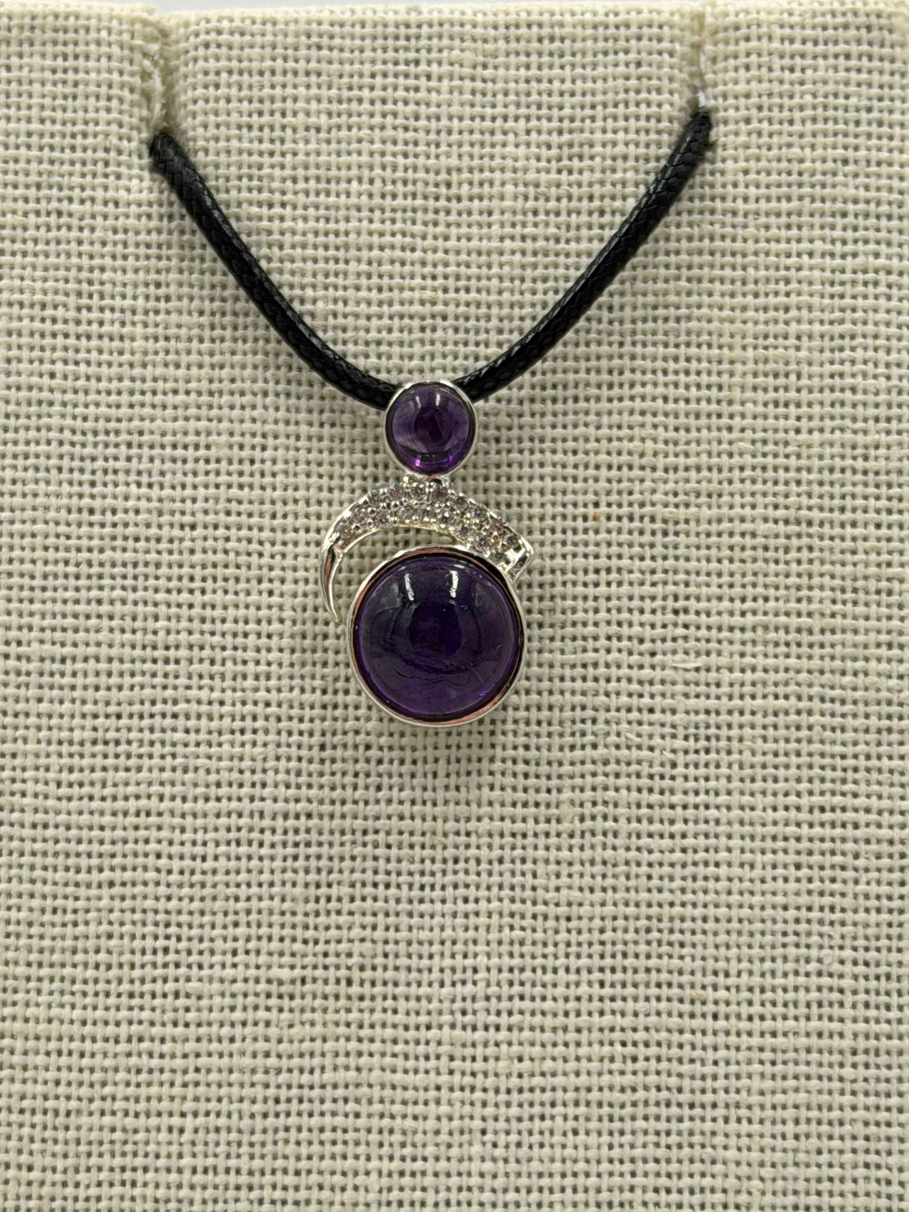 Sterling Silver Blinged Round Amethyst Pendant