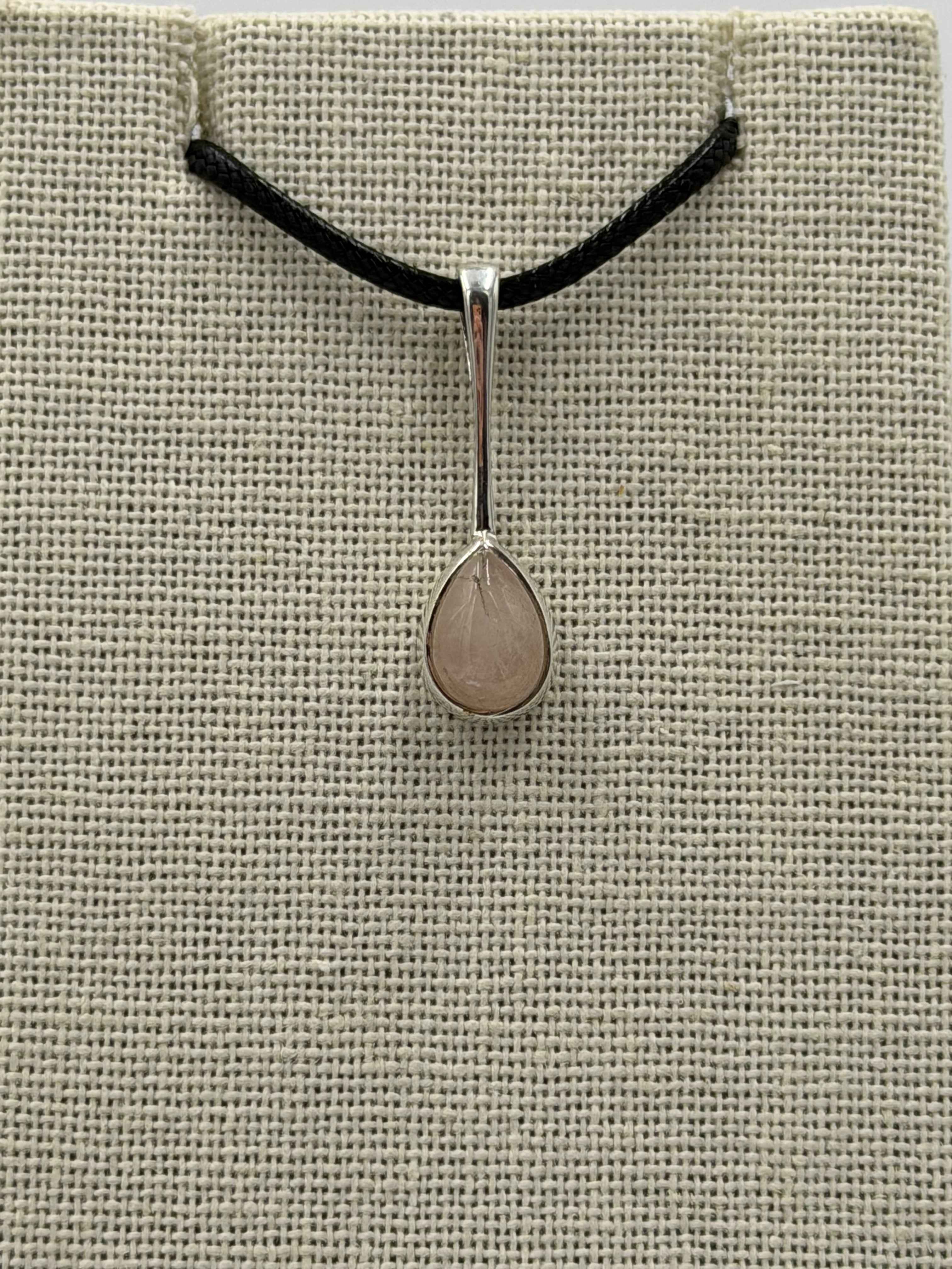 Sterling Silver Dropped Teardrop Rose Quartz Pendant