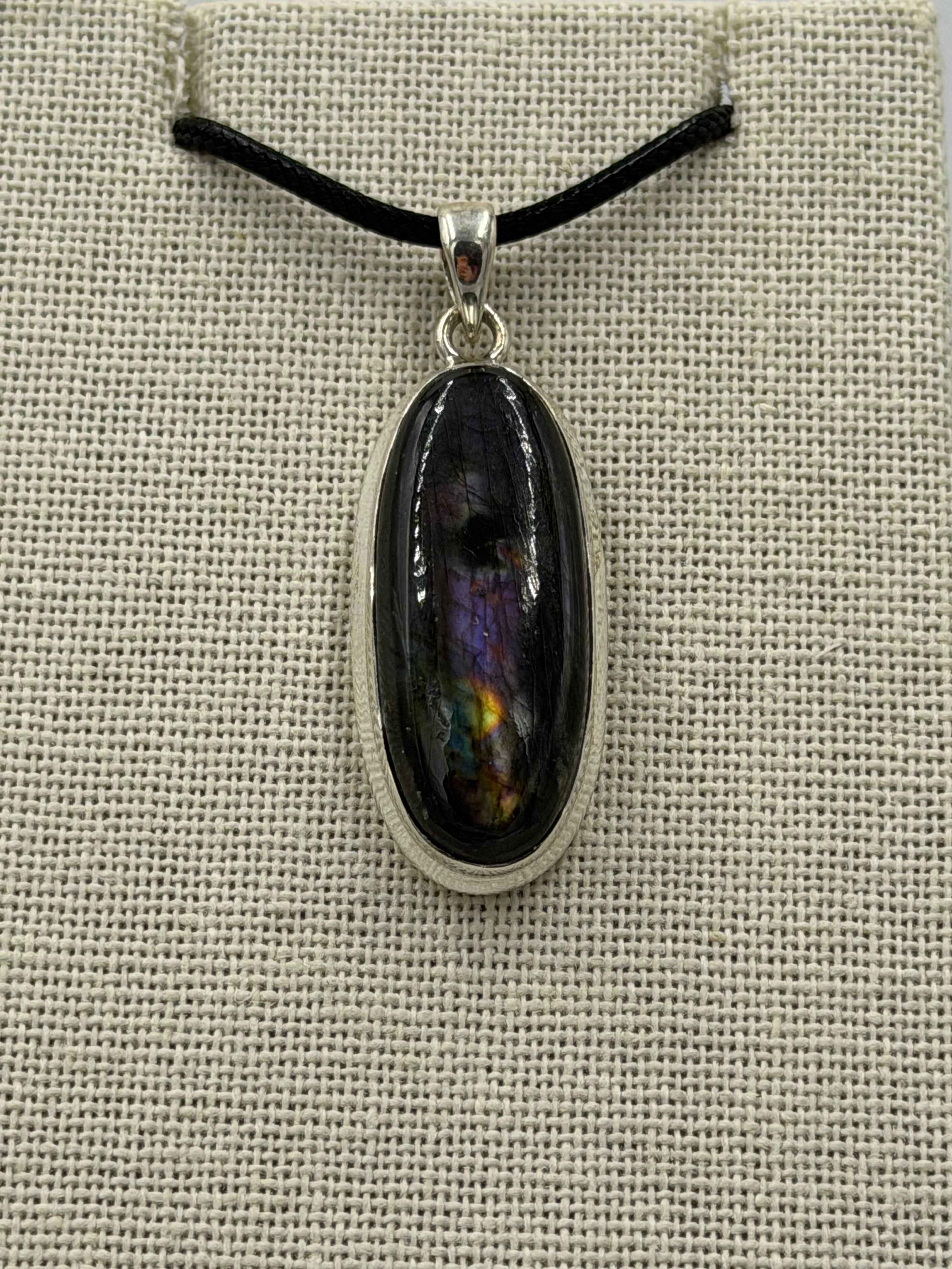 Sterling Silver Oval Spectrolite Pendant Size 1