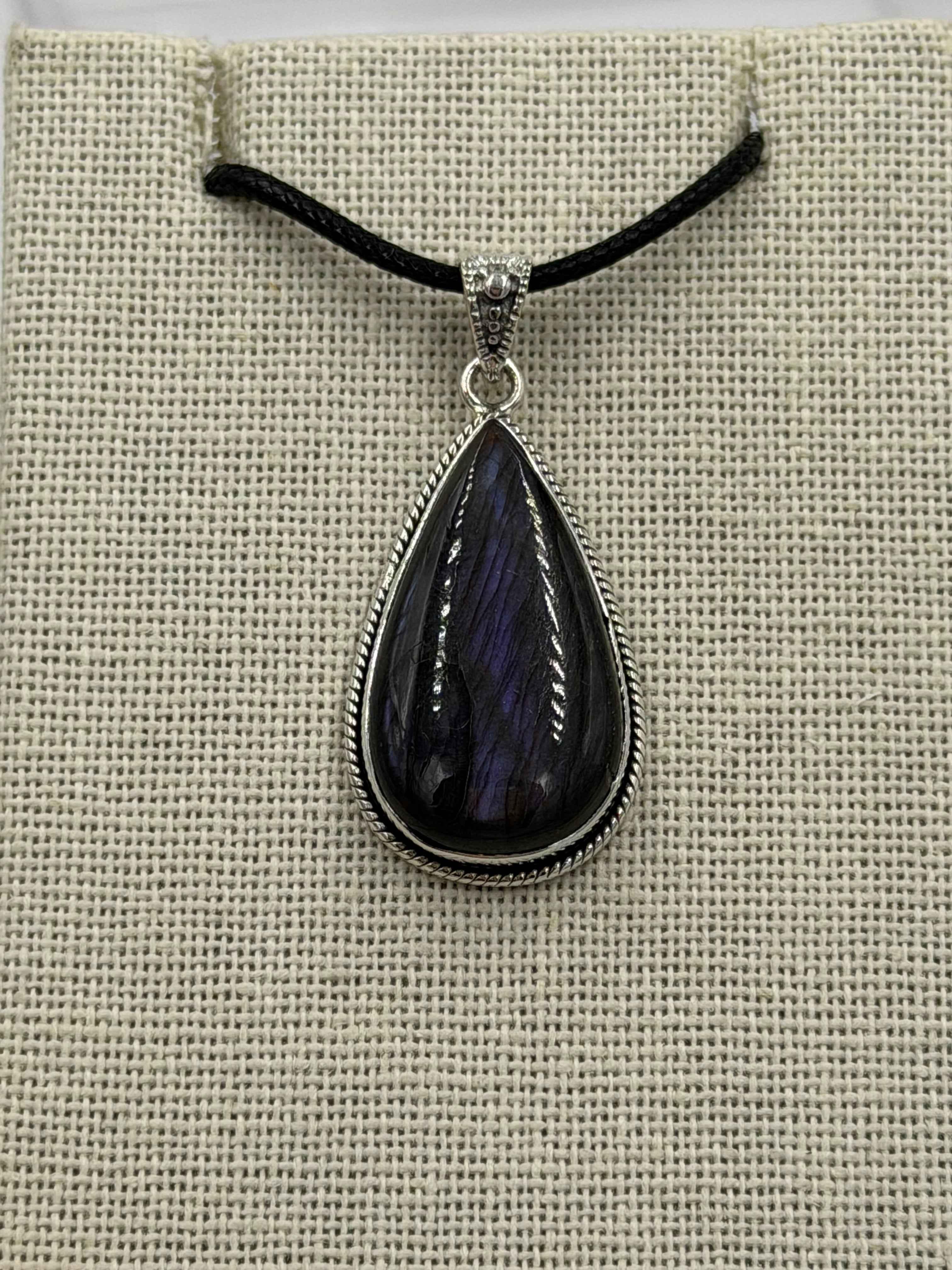 Sterling Silver Bezeled Teardrop Spectrolite Pendant