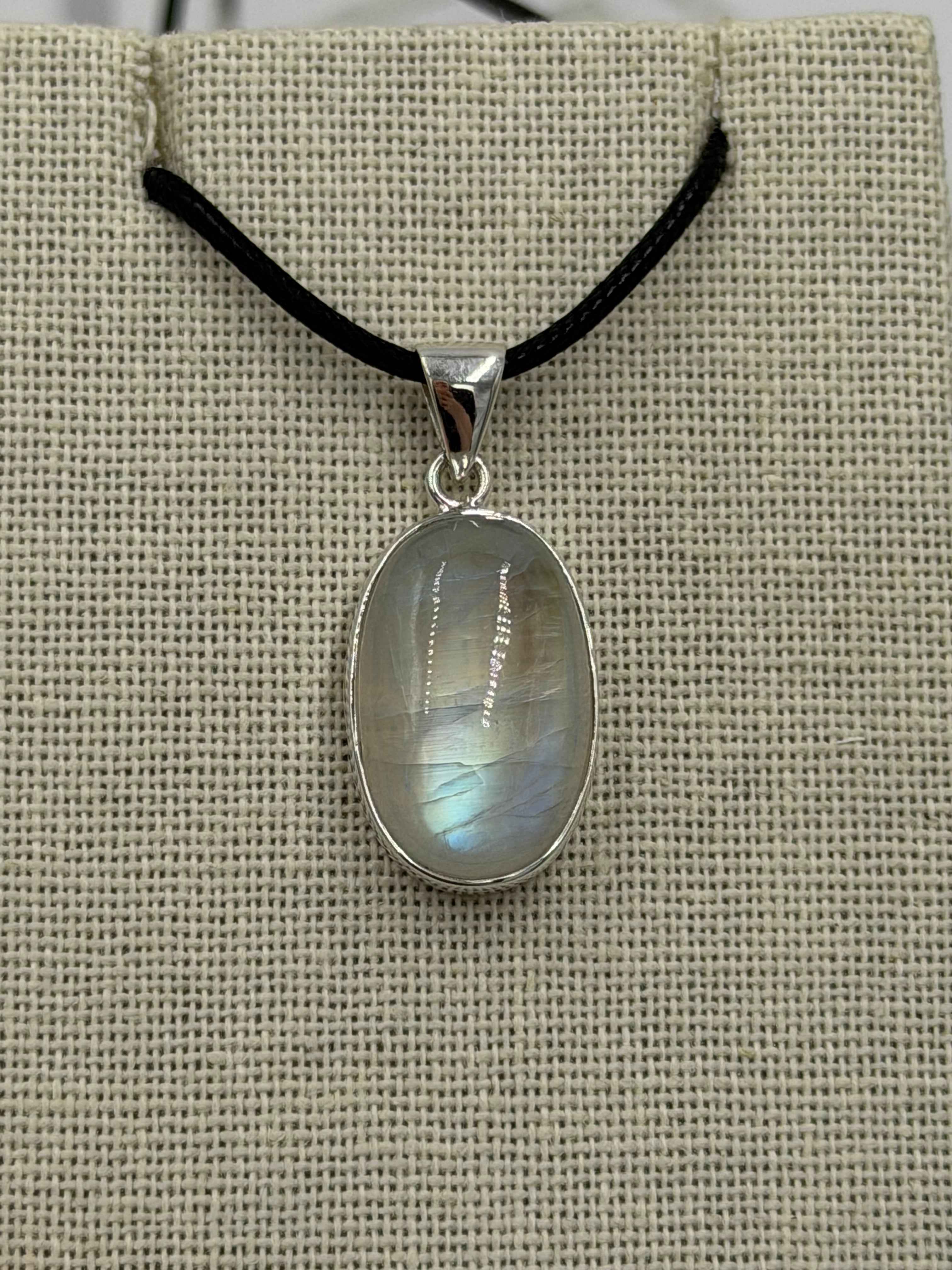 Sterling Silver Oval Rainbow Moonstone Pendant Size 1
