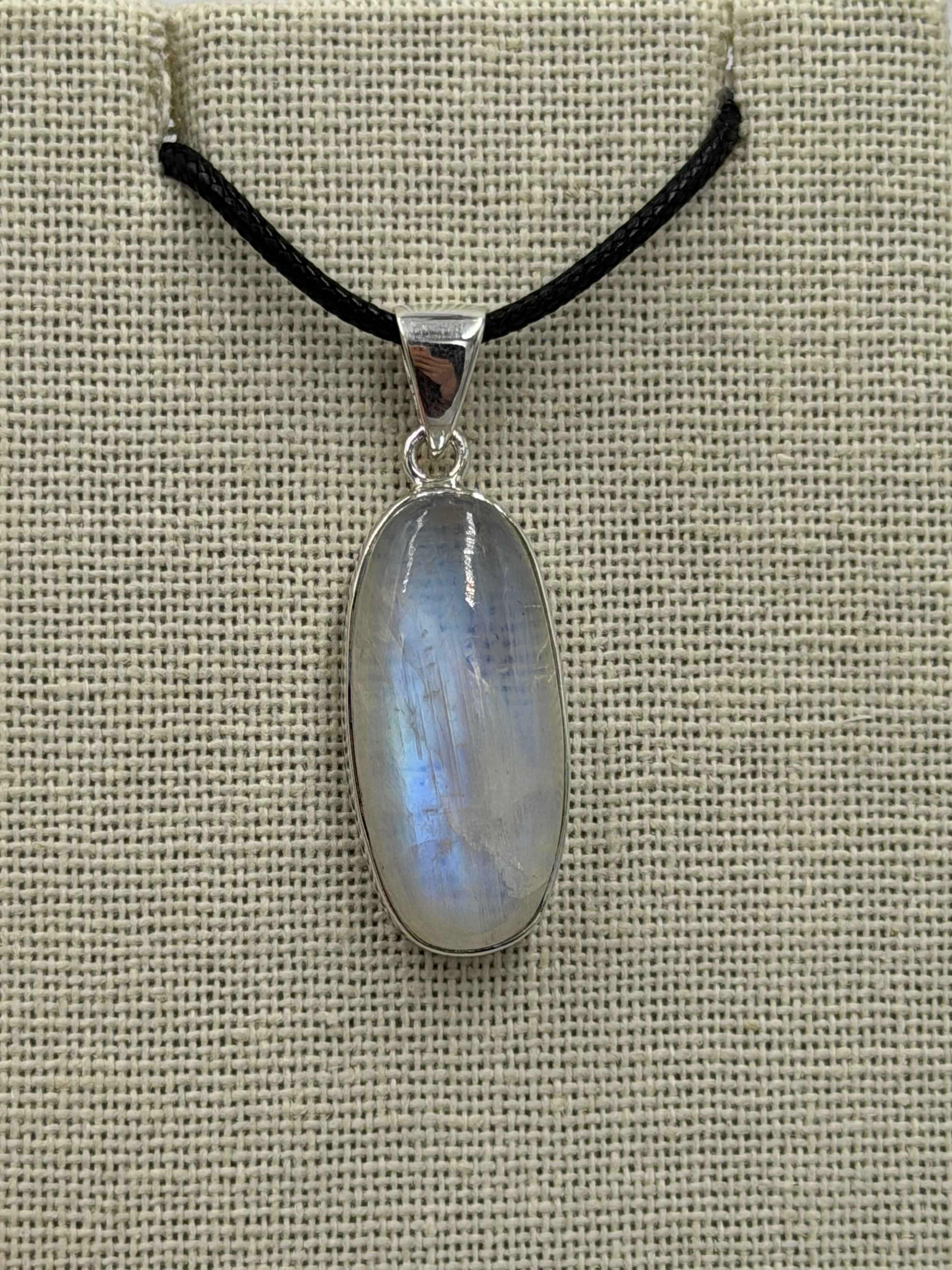 Sterling Silver Oval Rainbow Moonstone Pendant Size 2