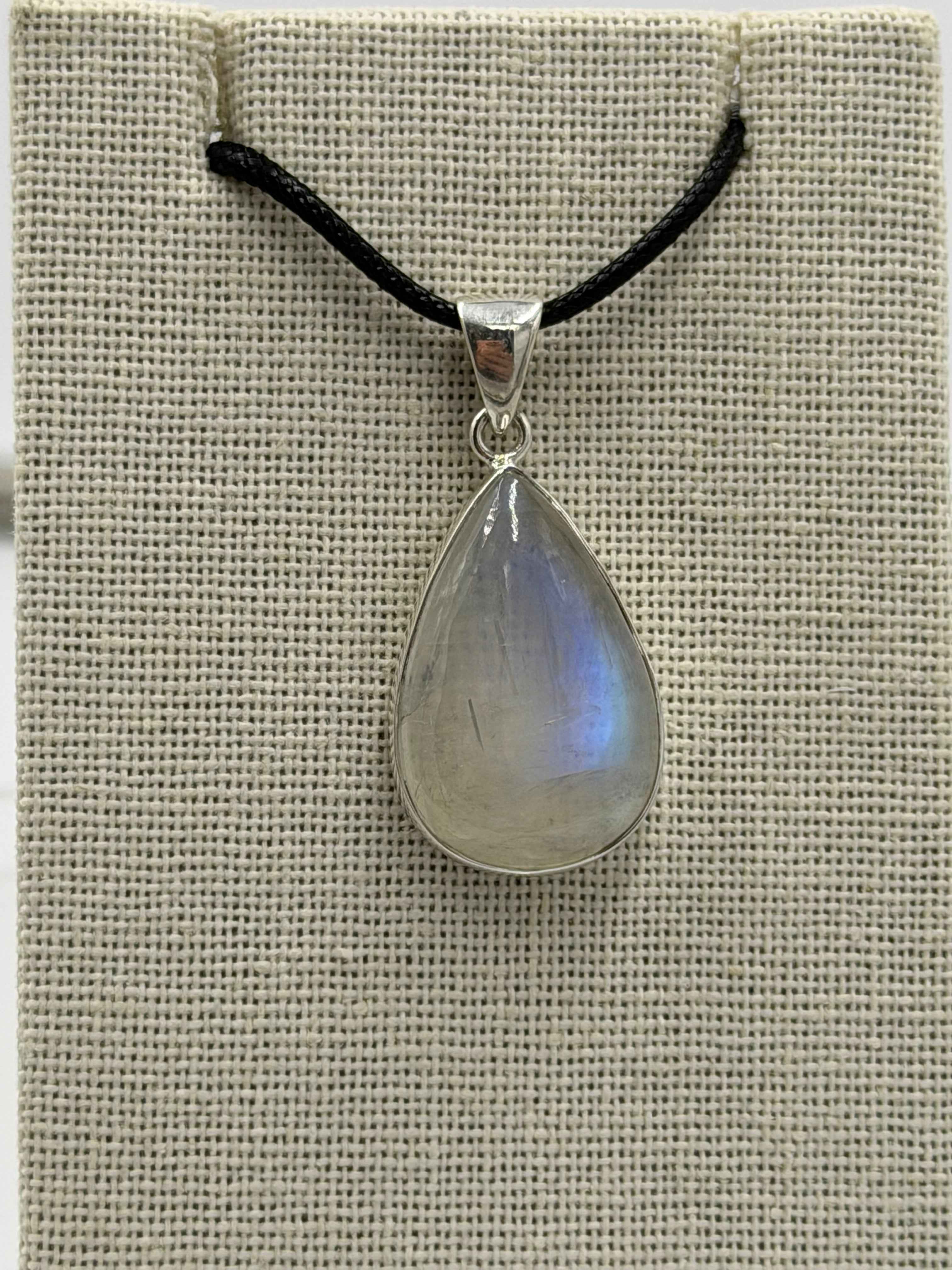 Sterling Silver Teardrop Rainbow Moonstone Pendant