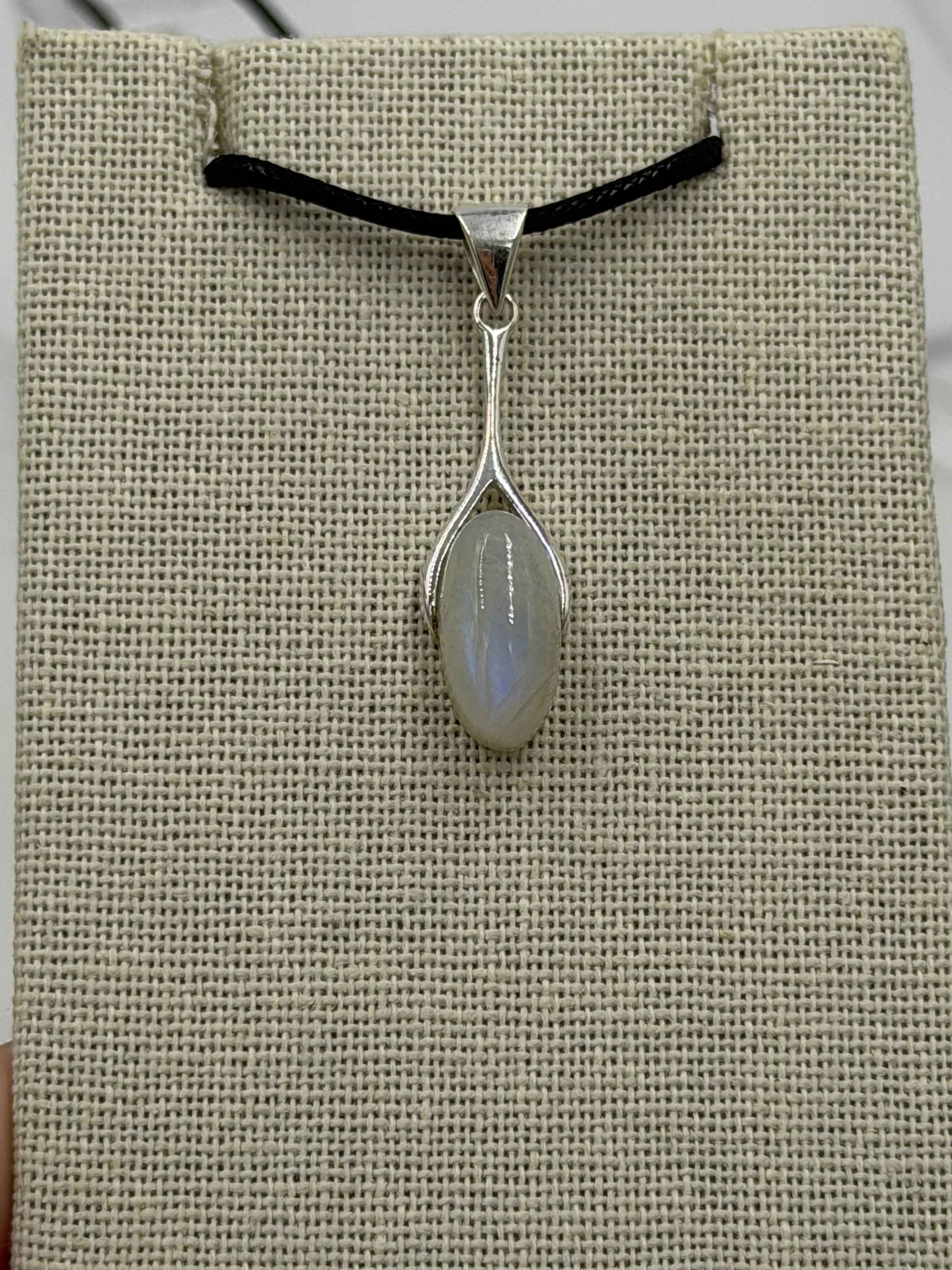 Sterling Silver Dropped Oval Rainbow Moonstone Pendant