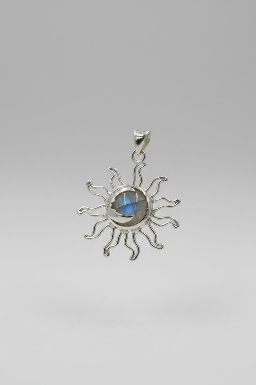 Sterling Silver Sun & Moon Rainbow Moonstone Pendant