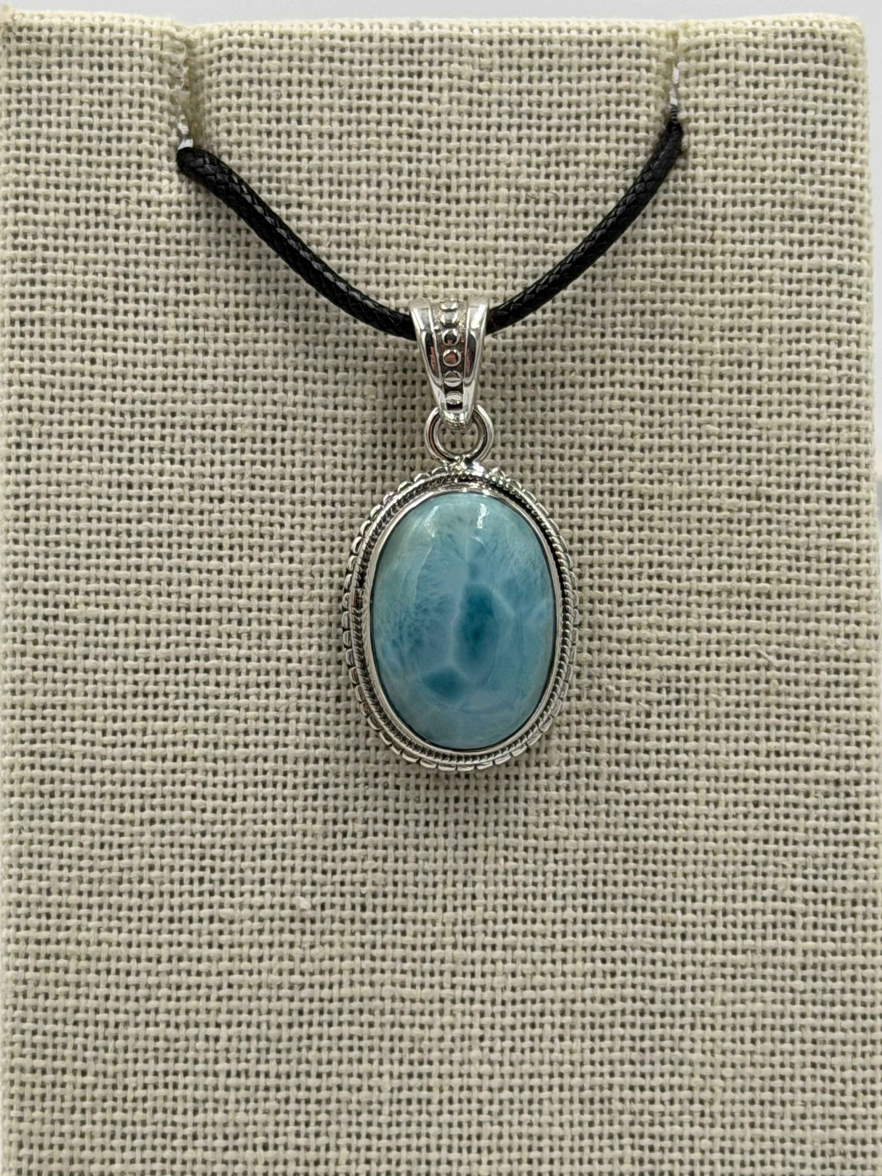 Sterling Silver Bezeled Oval Larimar Pendant