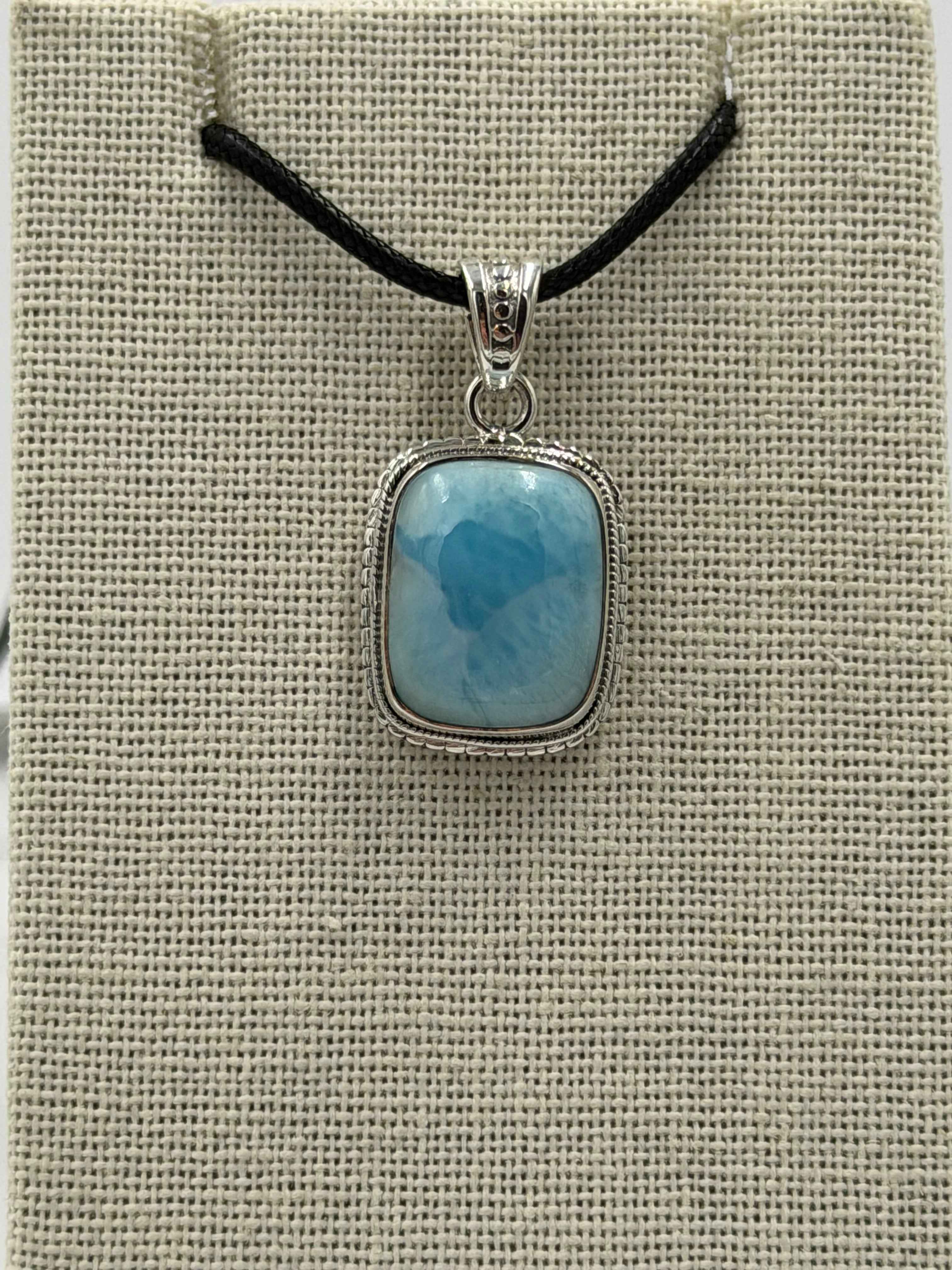 Sterling Silver Bezeled Square Larimar Pendant