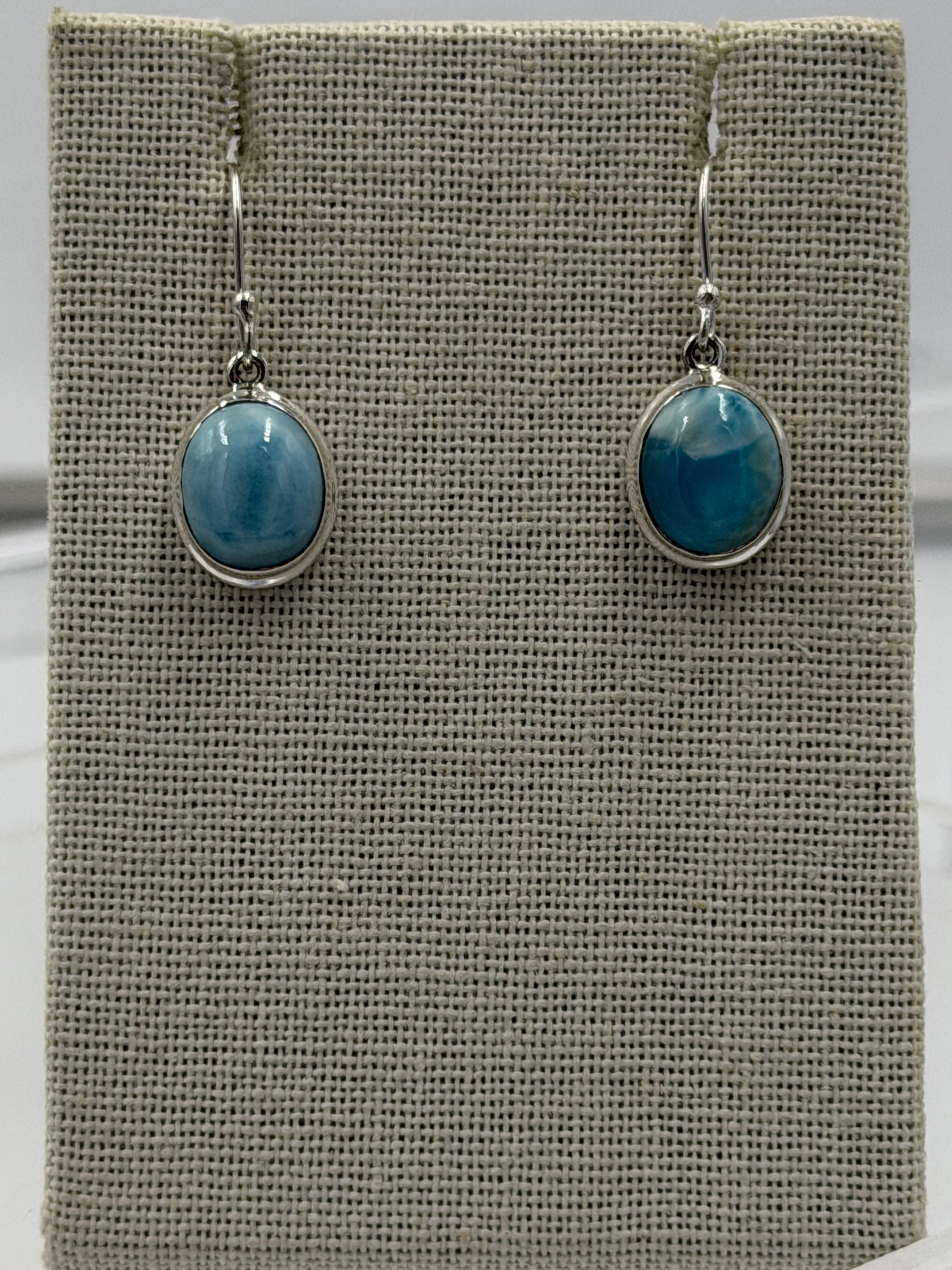 Sterling Silver Round Larimar Dangle Earrings