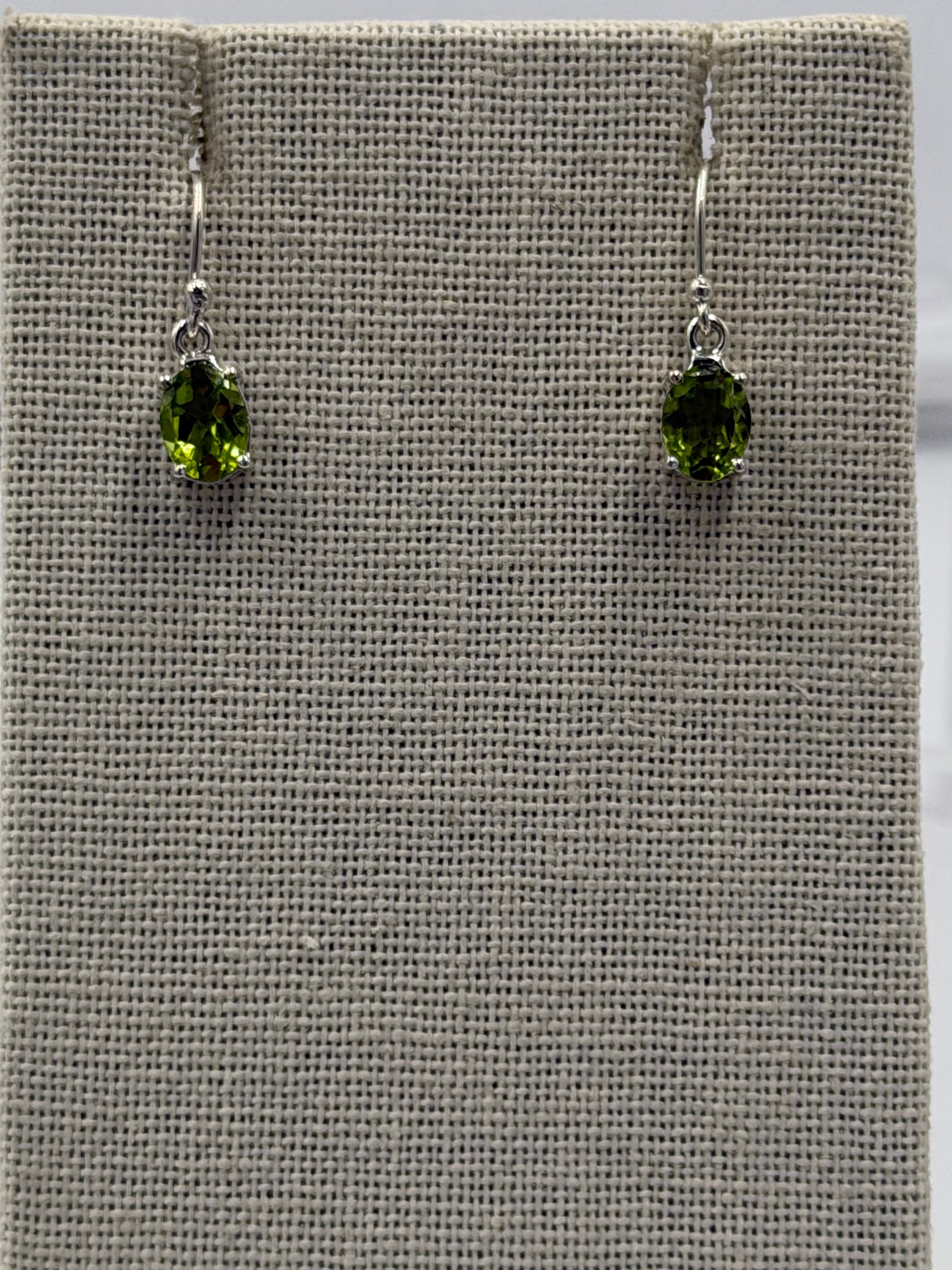 Sterling Silver Oval Peridot Dangle Earrings