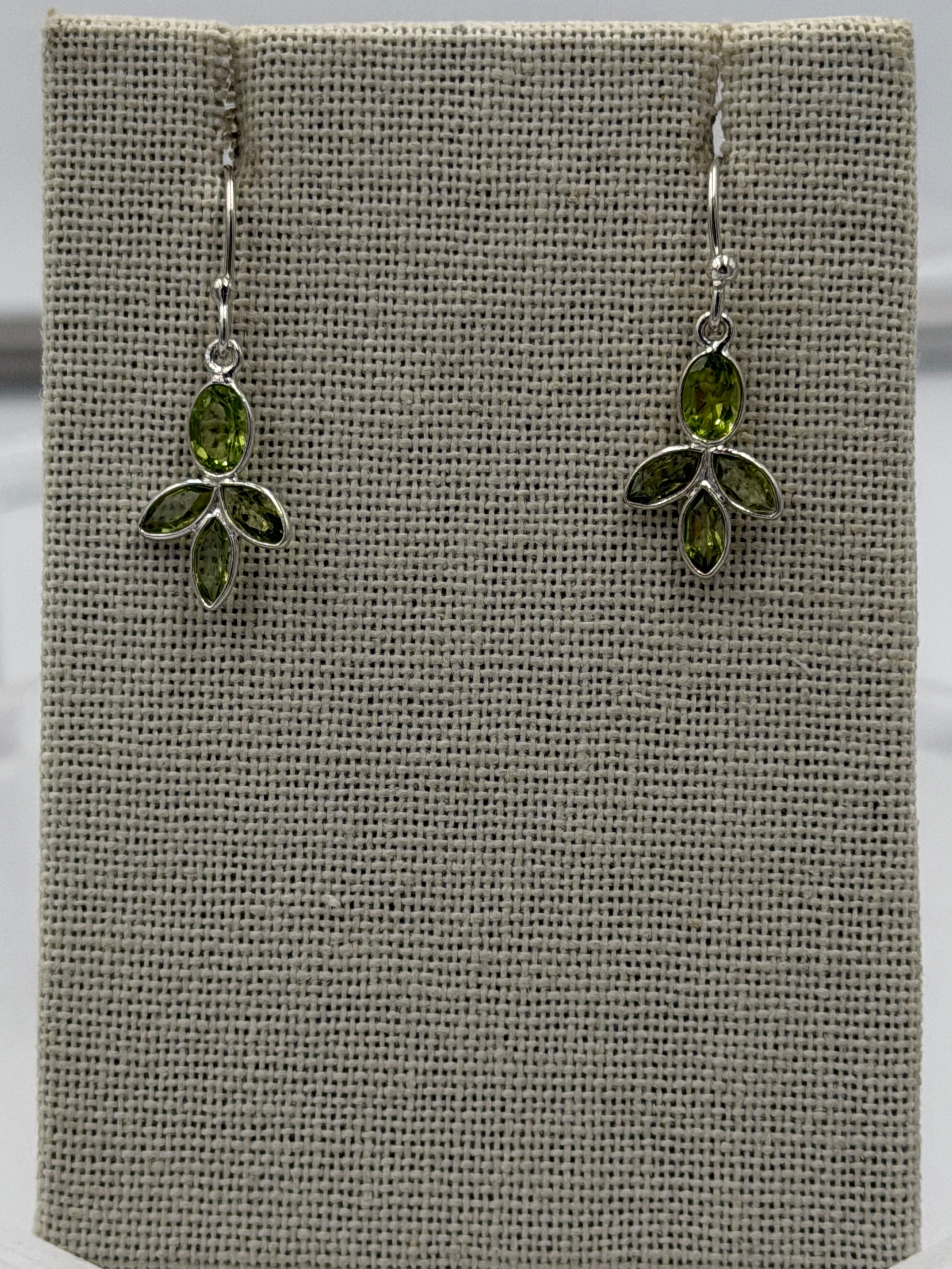 Sterling Silver Leaf Cluster Peridot Dangle Earrings