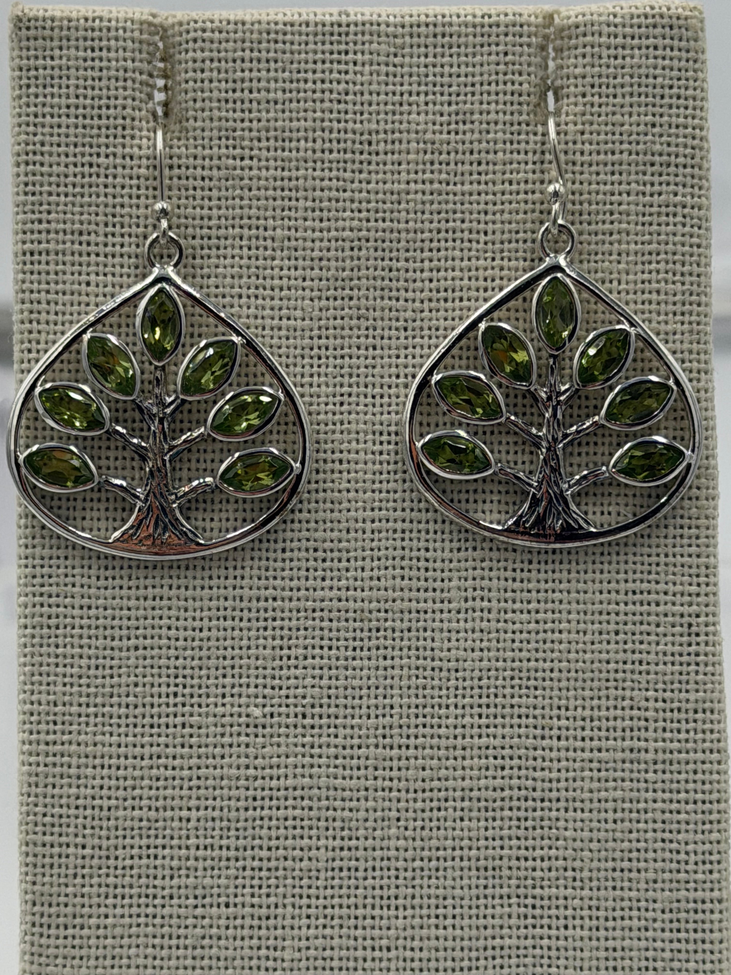 Sterling Silver Tree of Life Peridot Dangle Earrings