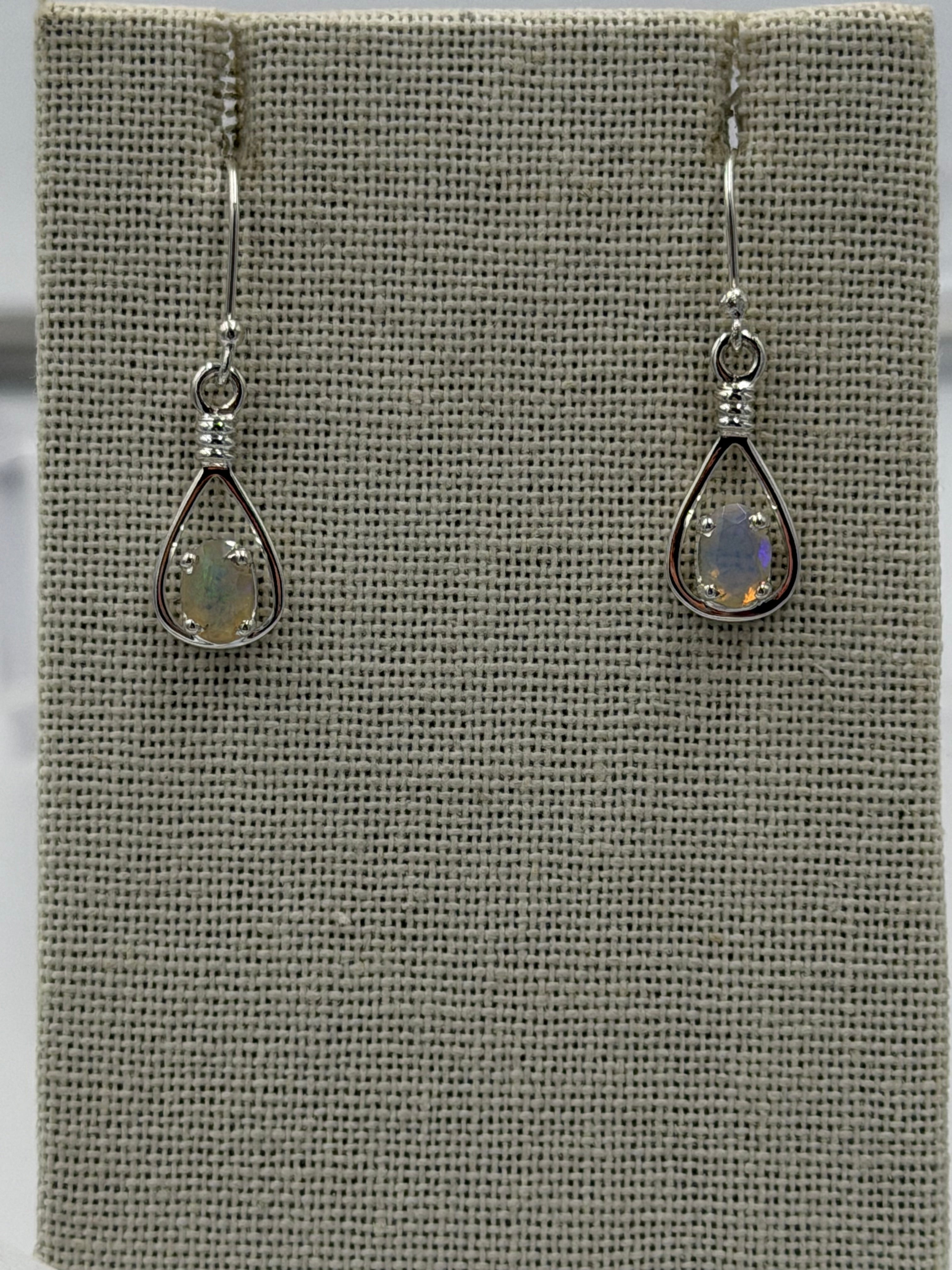 Sterling Silver Open Teardrop Ethiopian Opal Dangle Earrings
