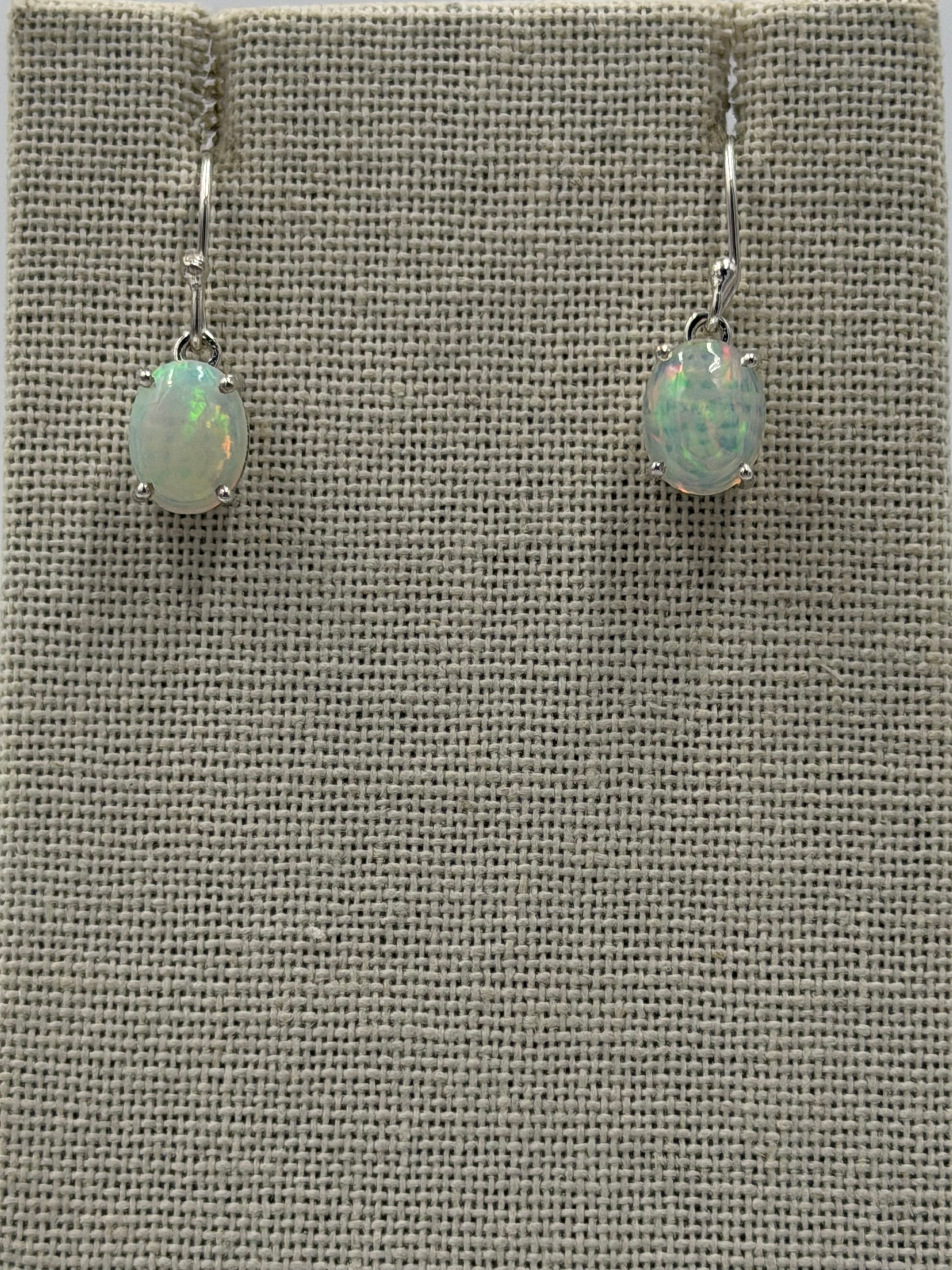 Sterling Silver Oval Ethiopian Opal Dangle Earrings Size 3