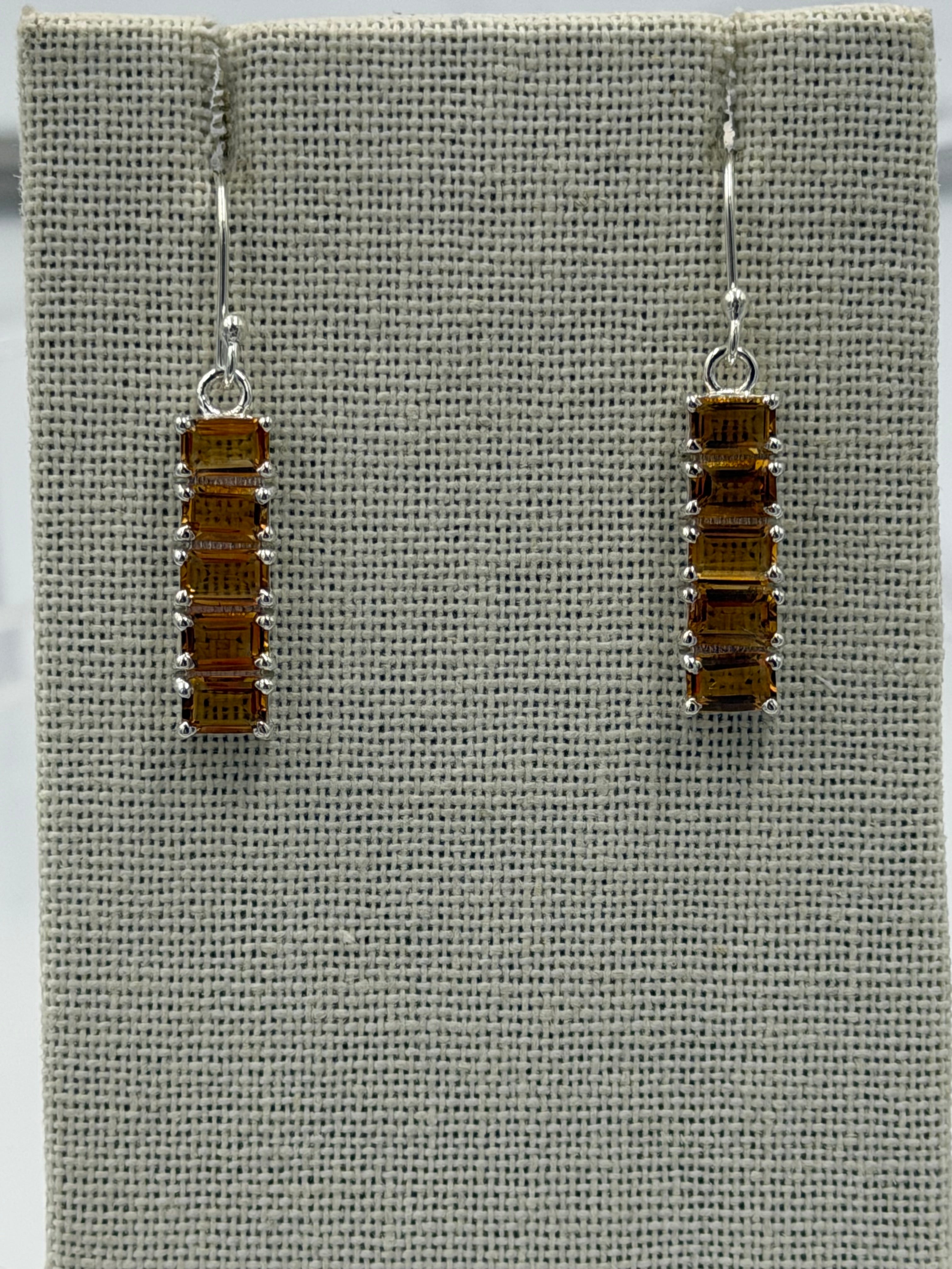 Sterling Silver Bar Citrine Dangle Earrings