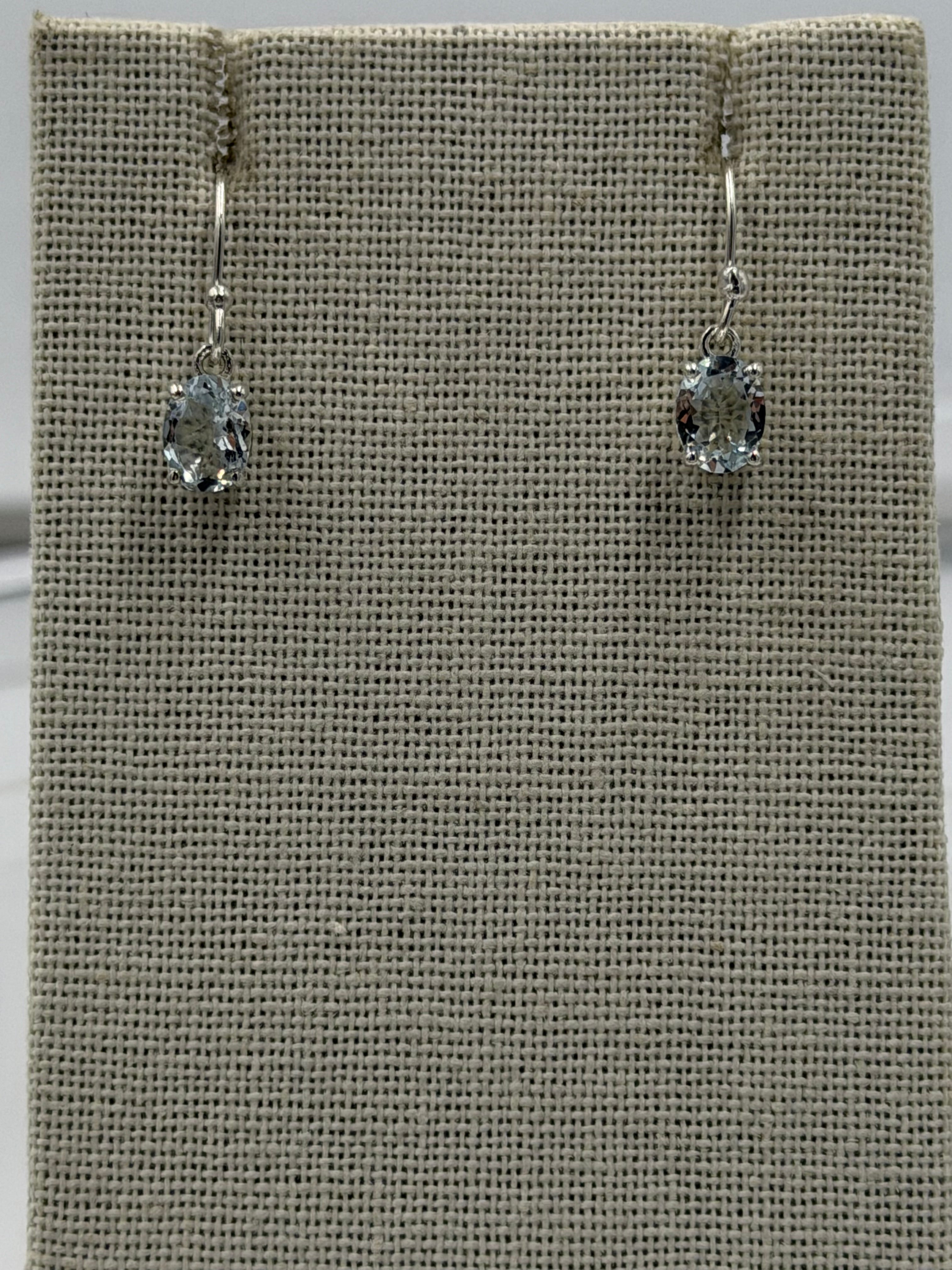 Sterling Silver Oval Aquamarine Dangle Earrings Size 2
