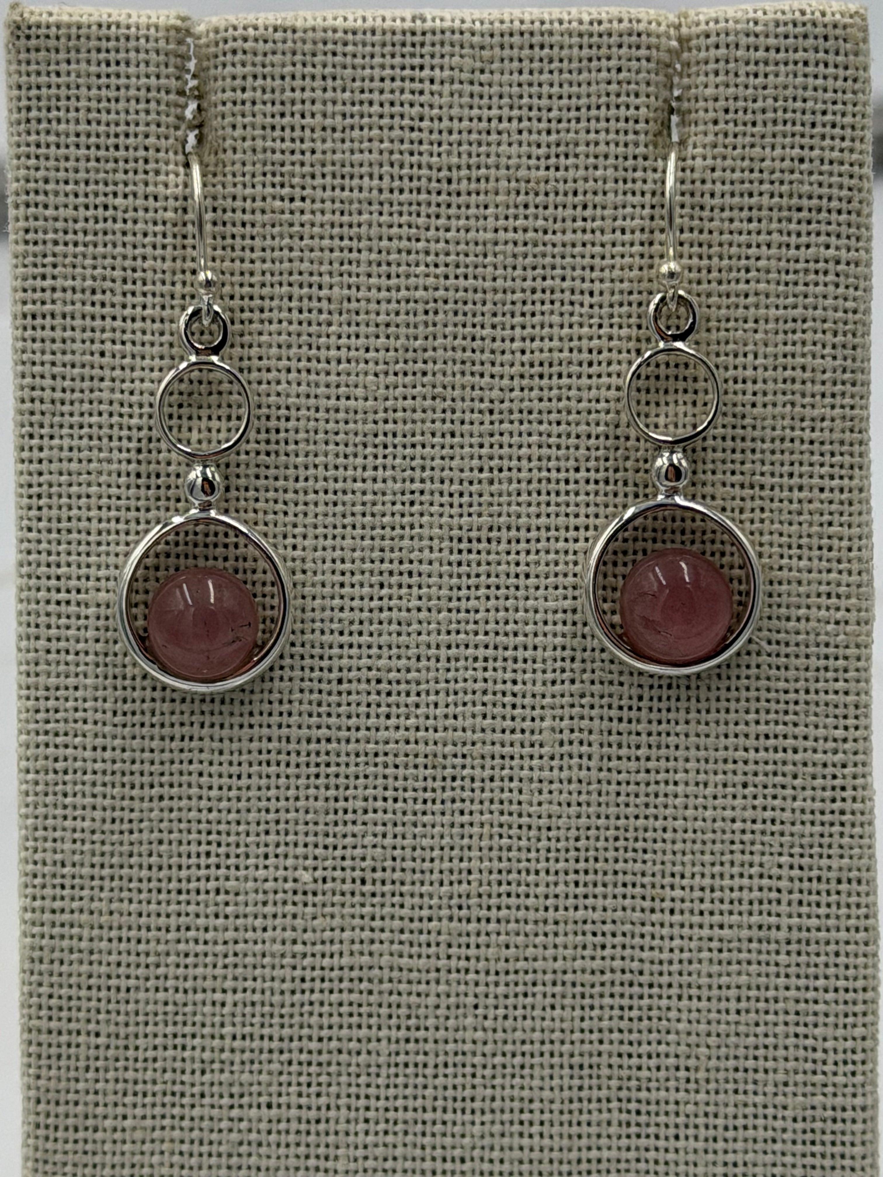 Sterling Silver Double Bubble Rose Quartz Dangle Earrings