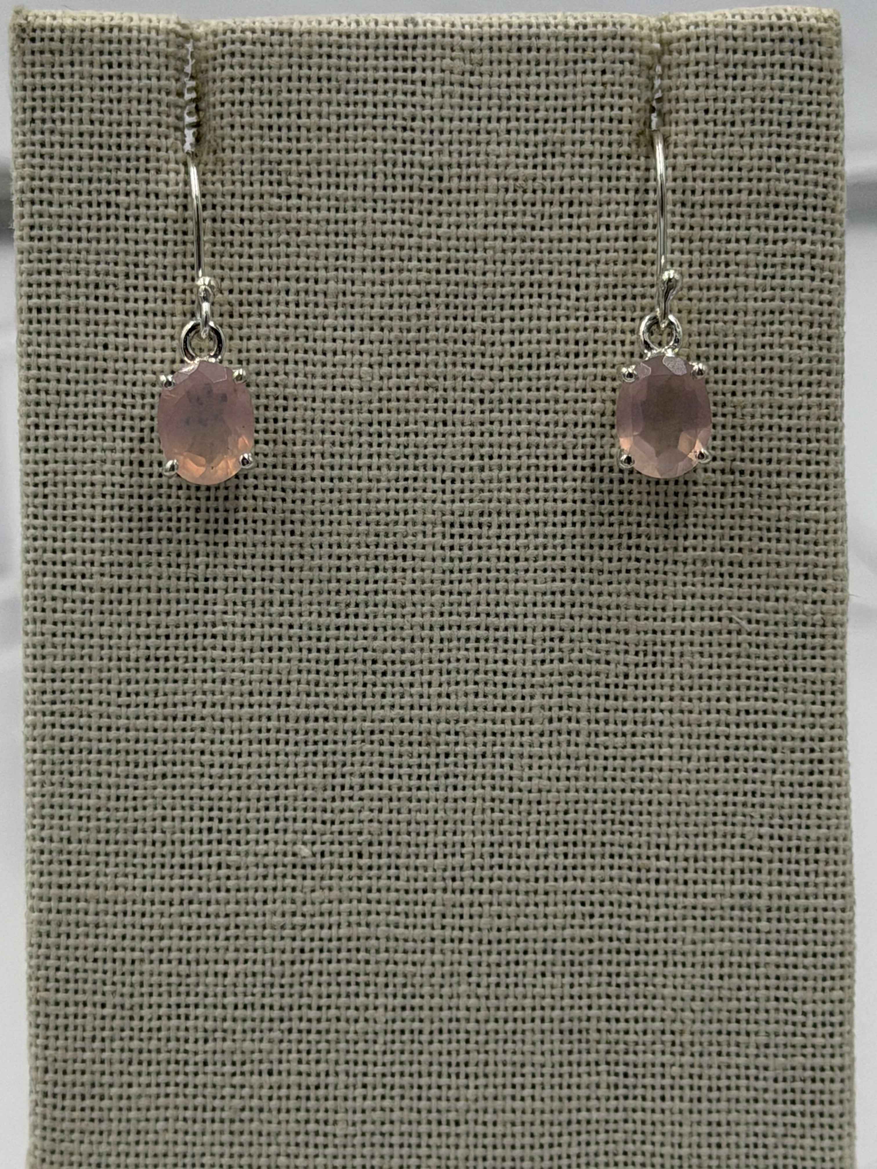 Sterling Silver Rose Oval Quartz Dangle Earrings