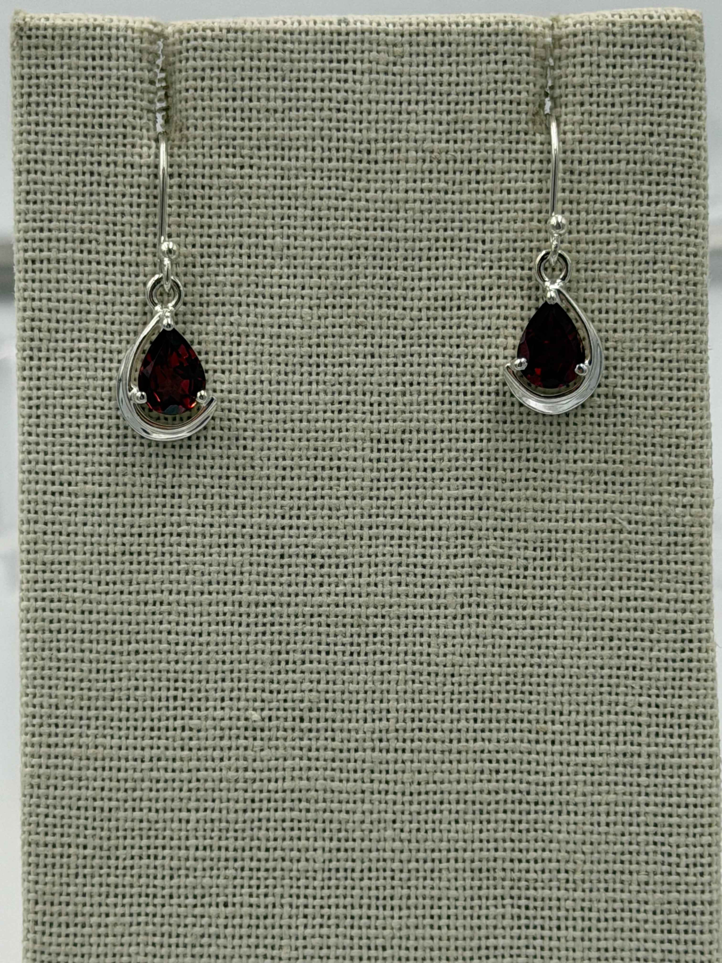 Sterling Silver Teardrop Garnet Dangle Earrings