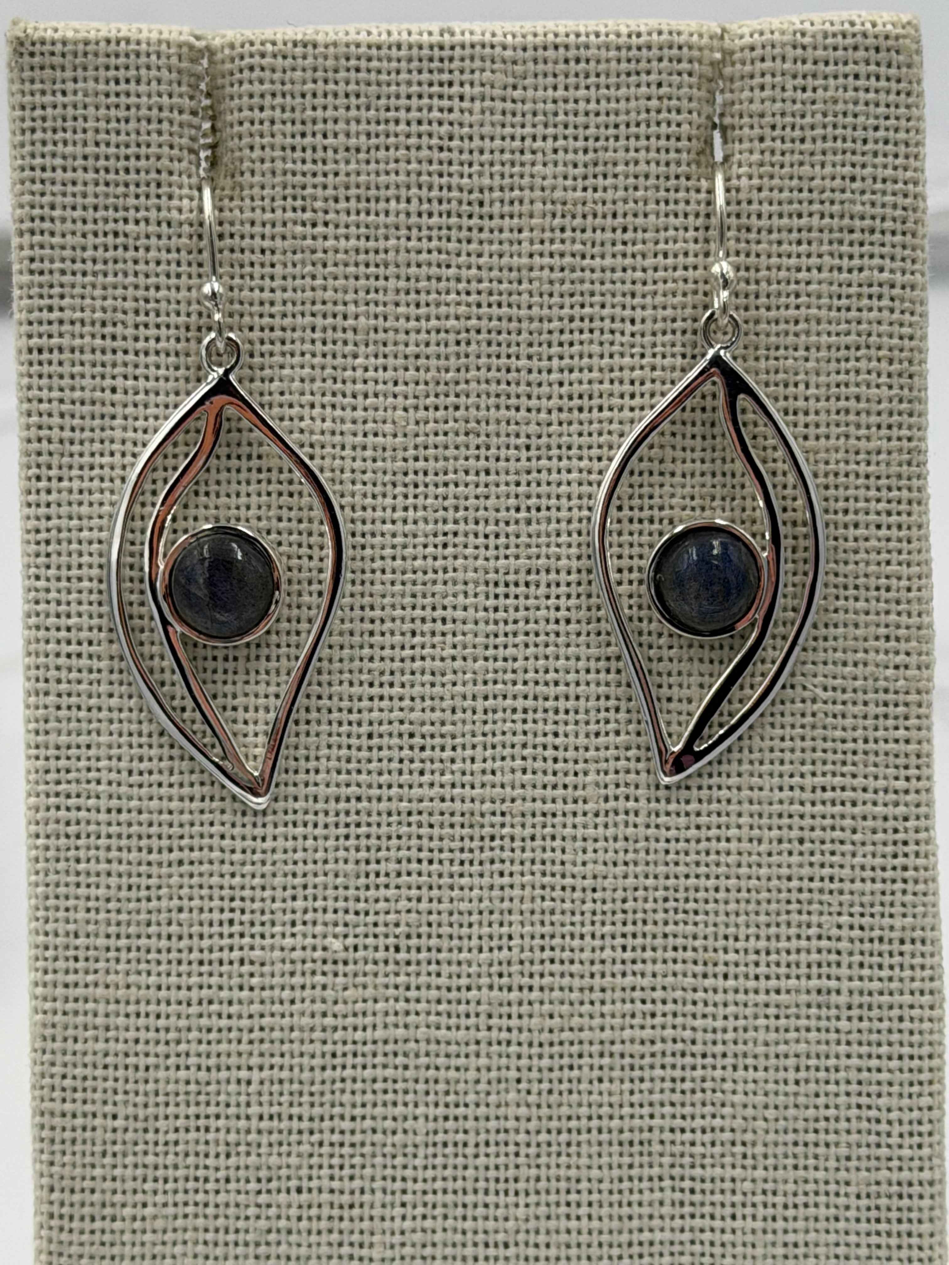 Sterling Silver Open Leaf Labradorite Dangle Earrings