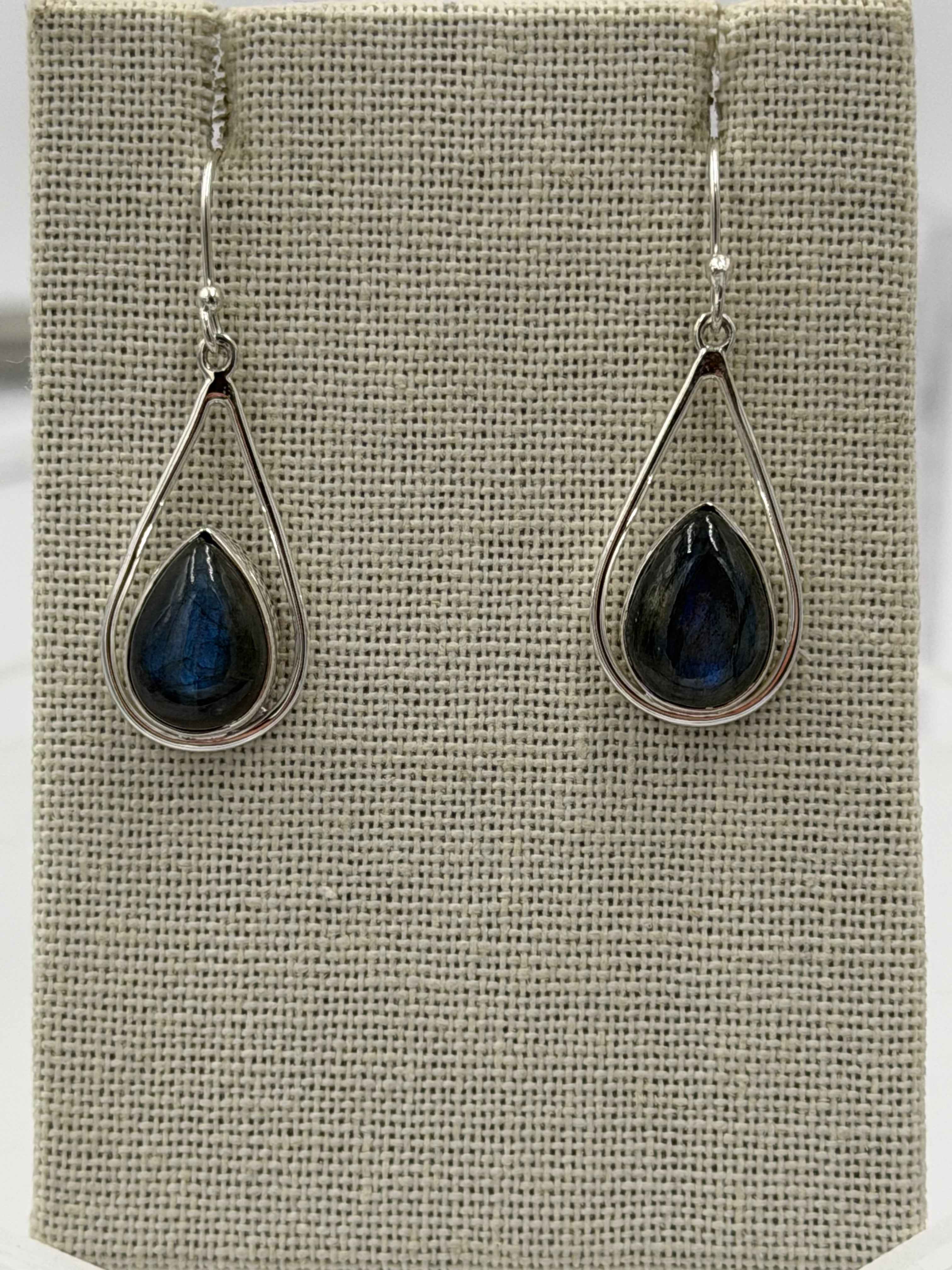 Sterling Silver Open Teardrop Labradorite Dangle Earrings
