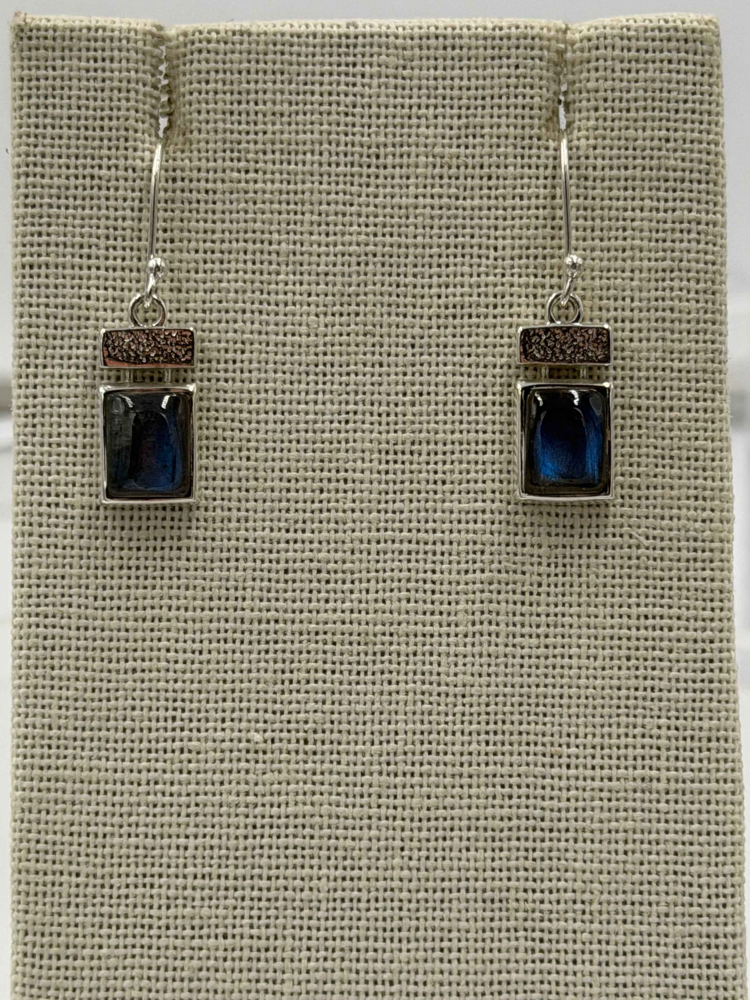 Sterling Silver Square Labradorite Dangle Earrings