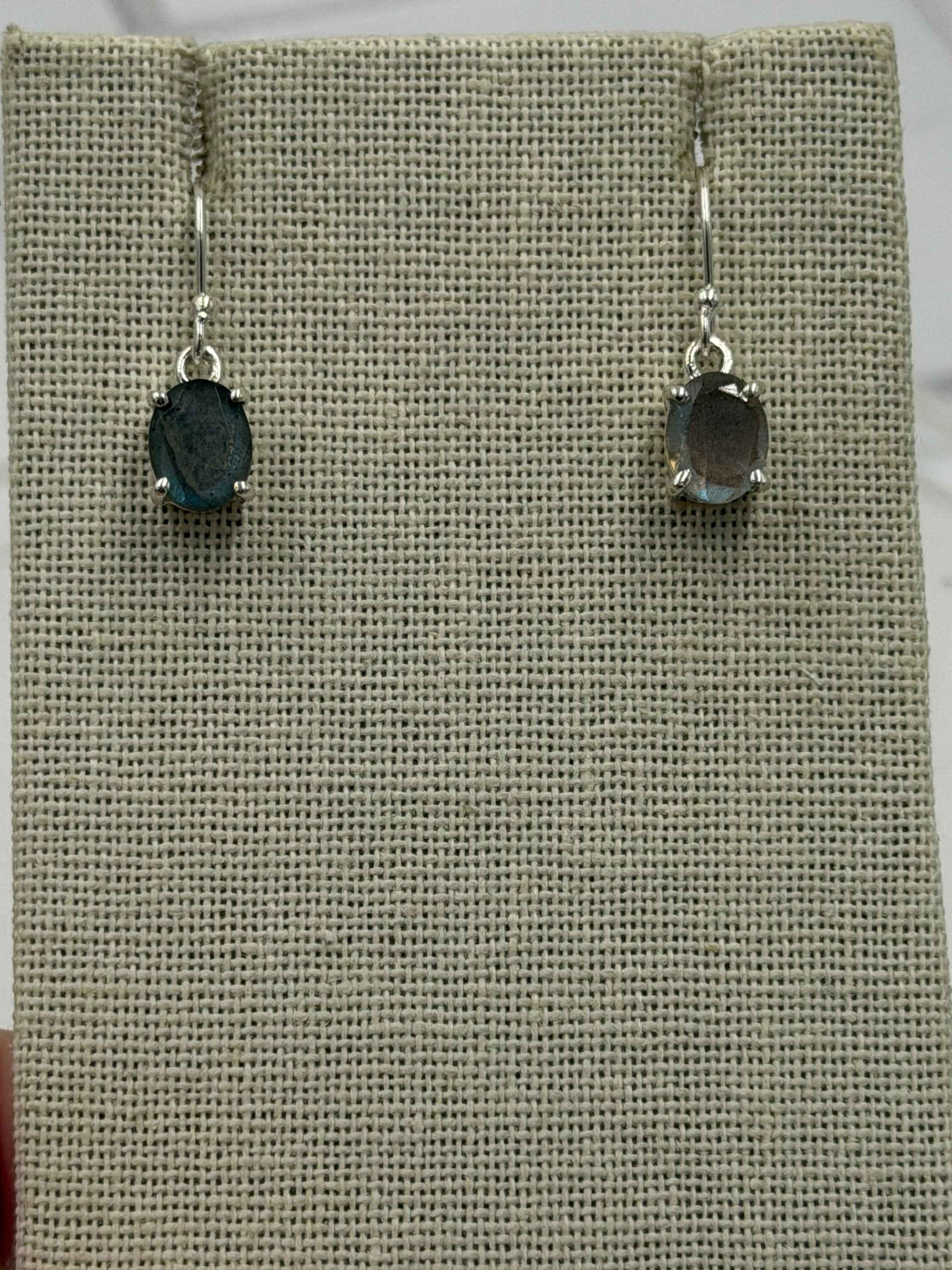 Sterling Silver Oval Labradorite Dangle Earrings