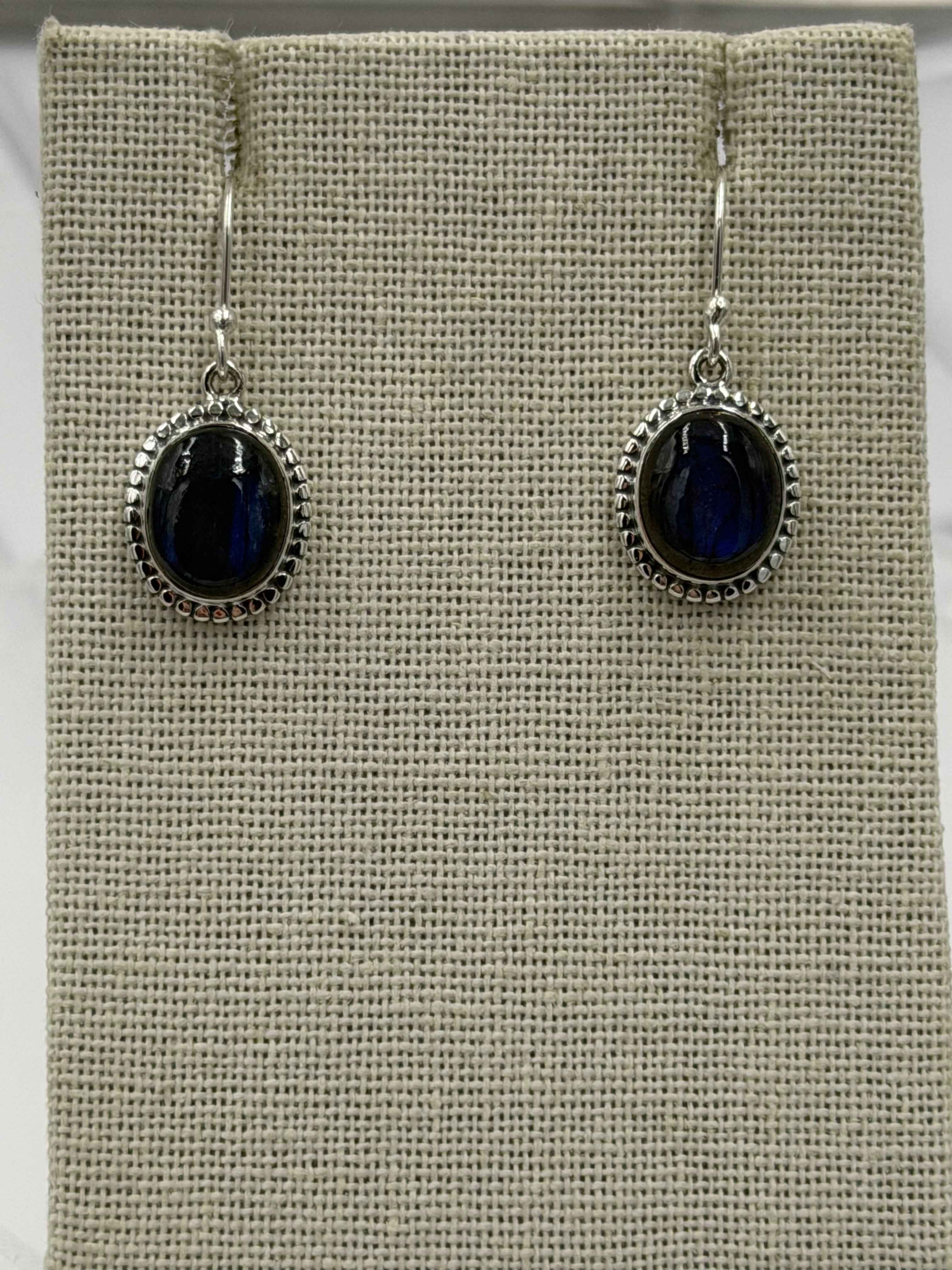 Sterling Silver Flower Bezeled Labradorite Dangle Earrings