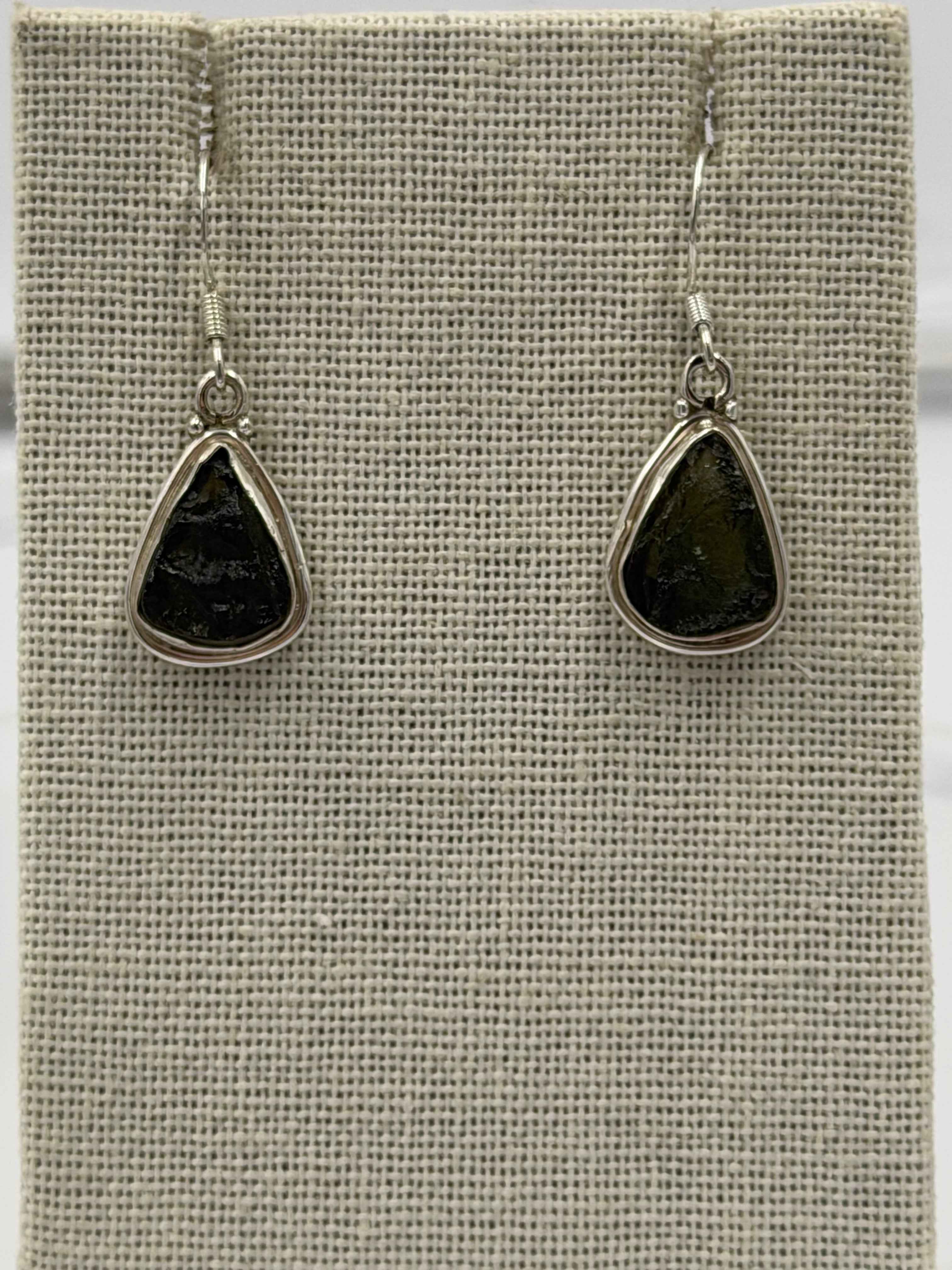 Sterling Silver Bezeled Moldavite Dangle Earrings