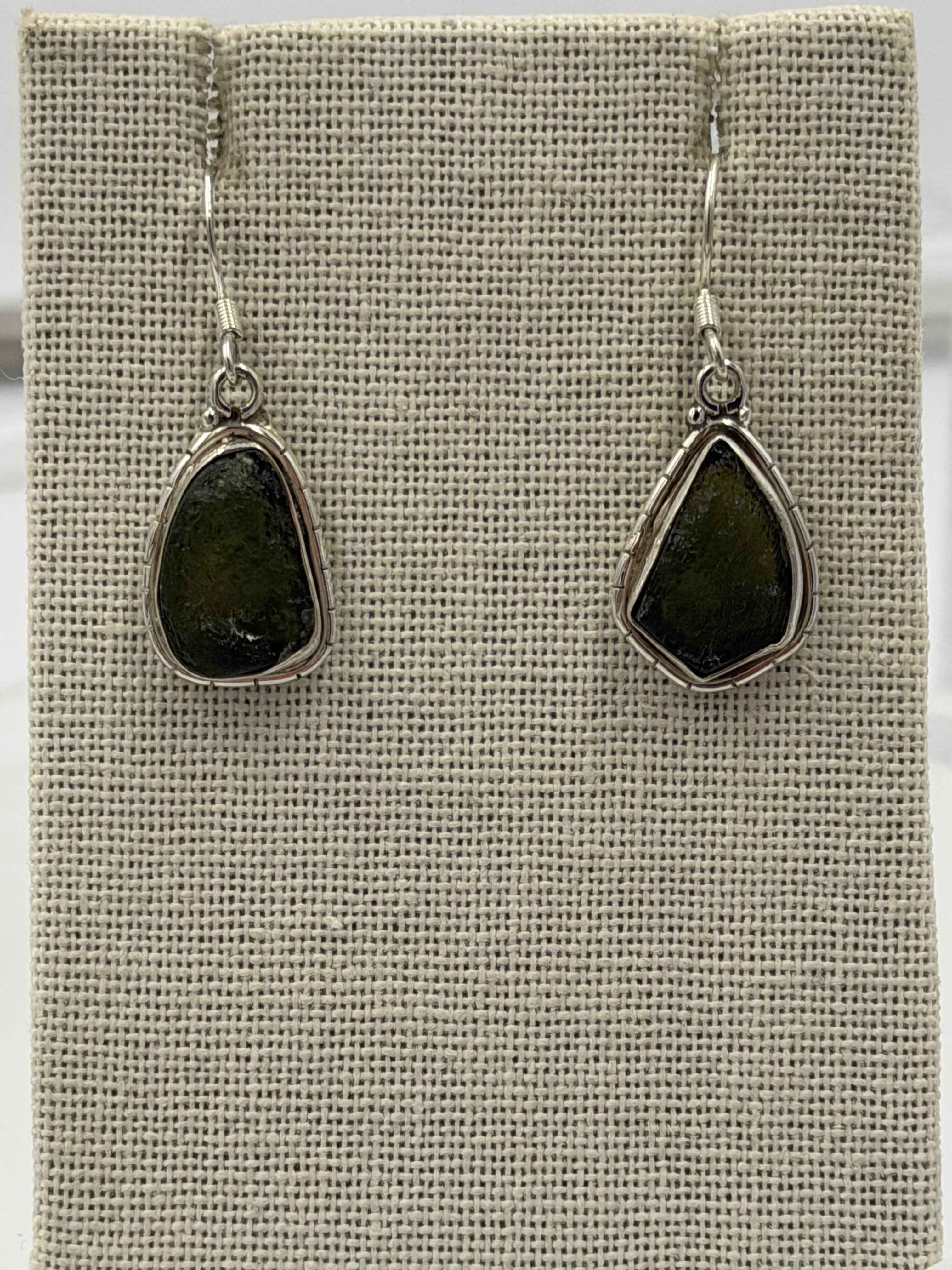 Sterling Silver Lined Bezeled Moldavite Dangle Earrings