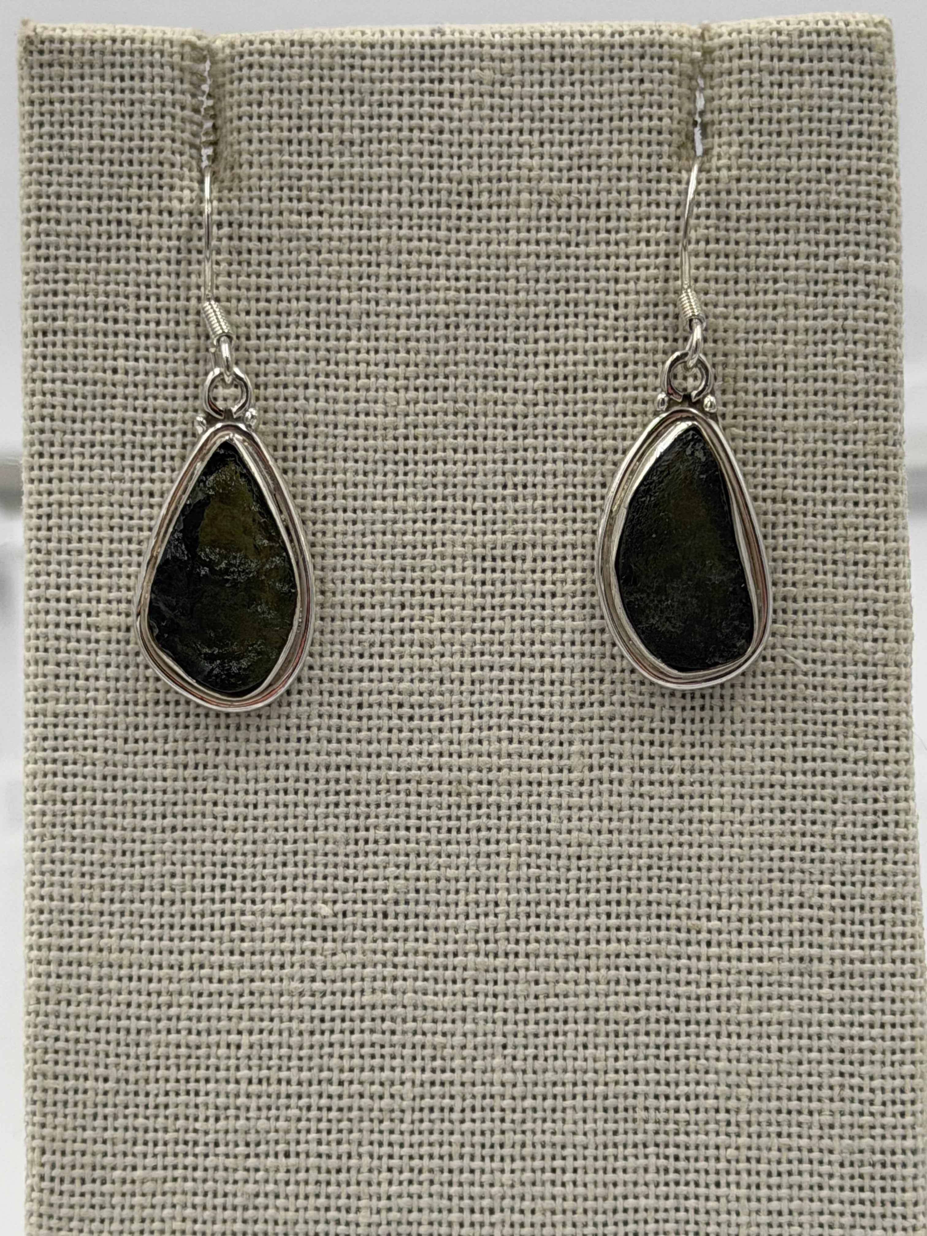 Sterling Silver Bezeled Moldavite Dangle Earrings Size 2