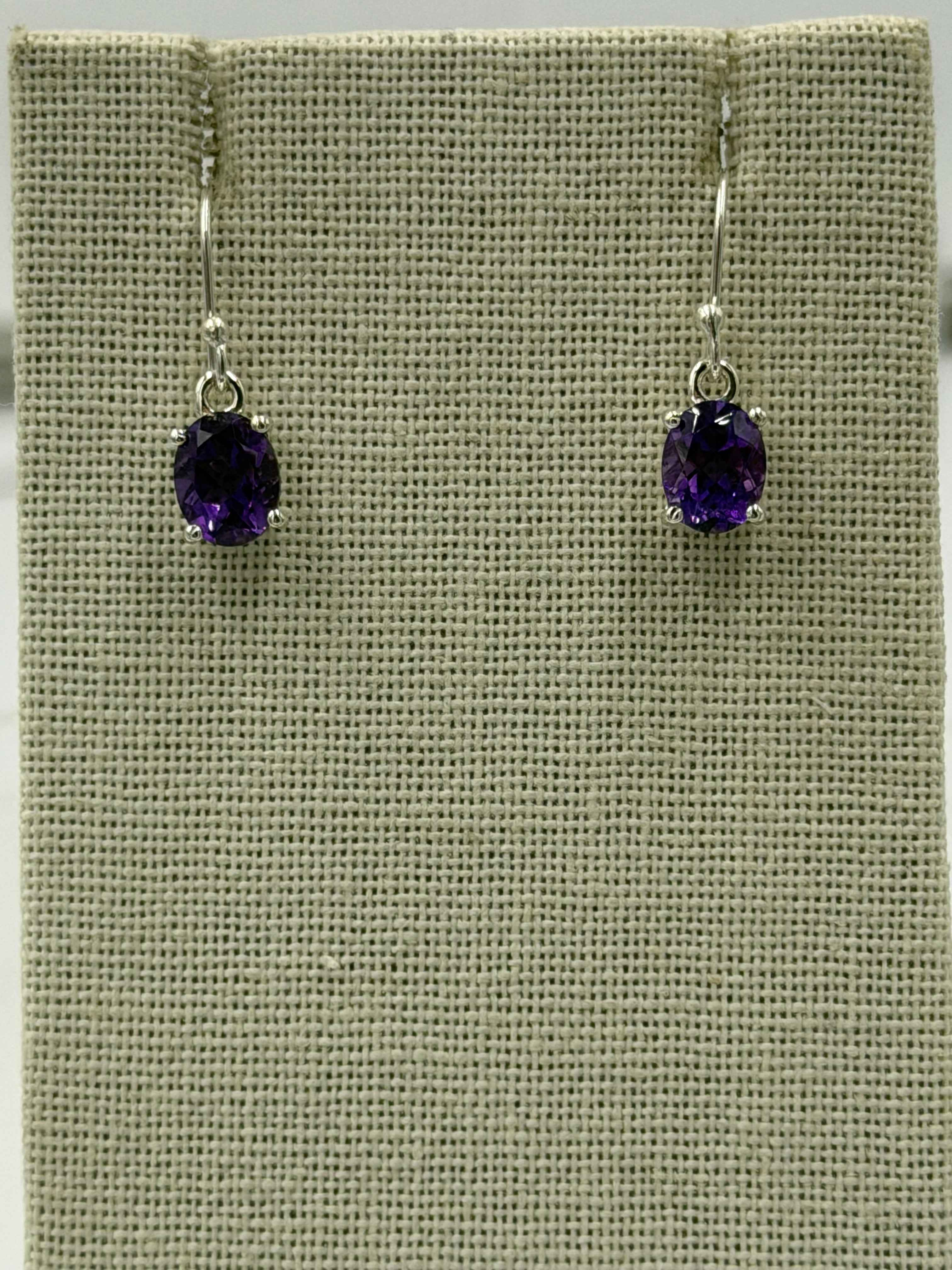 Sterling Silver Oval Amethyst Dangle Earrings