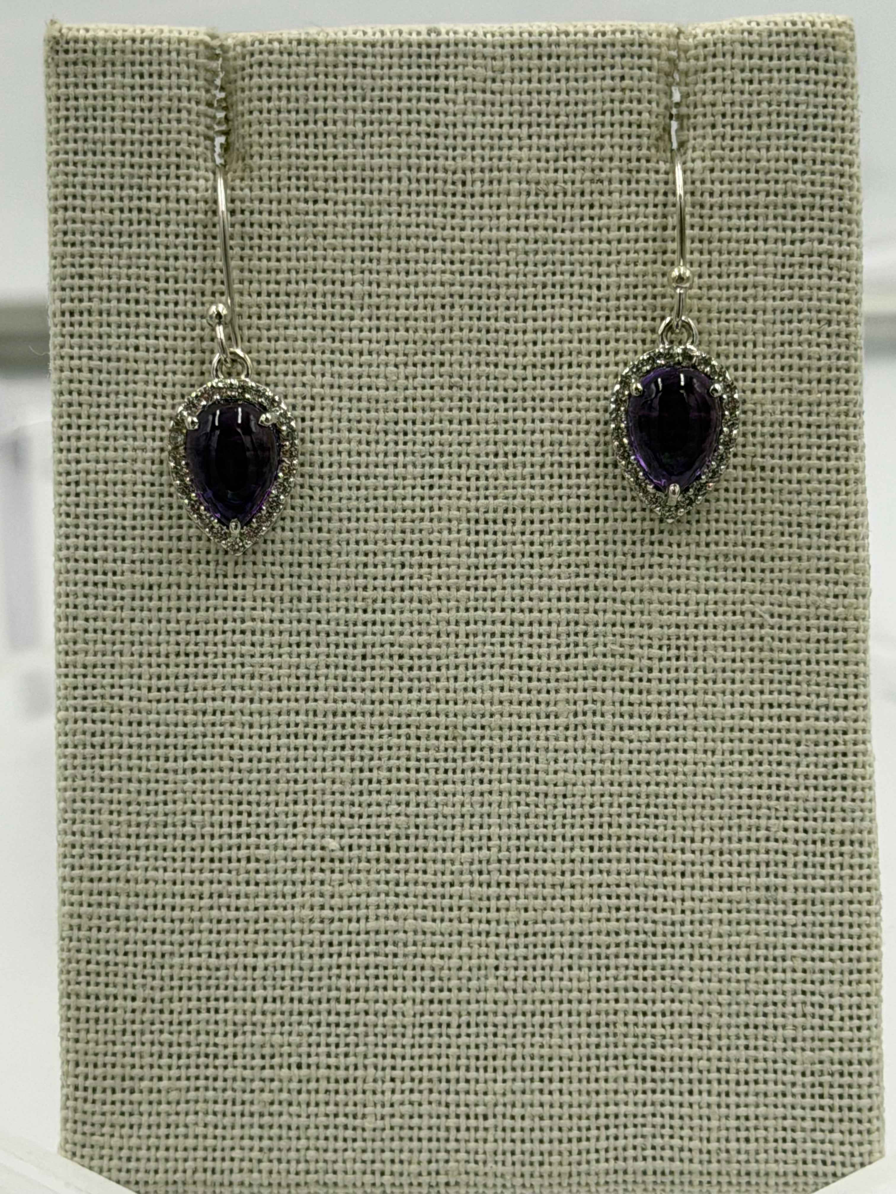Sterling Silver Sparkled Inverted Teardrop Amethyst Dangle Earrings