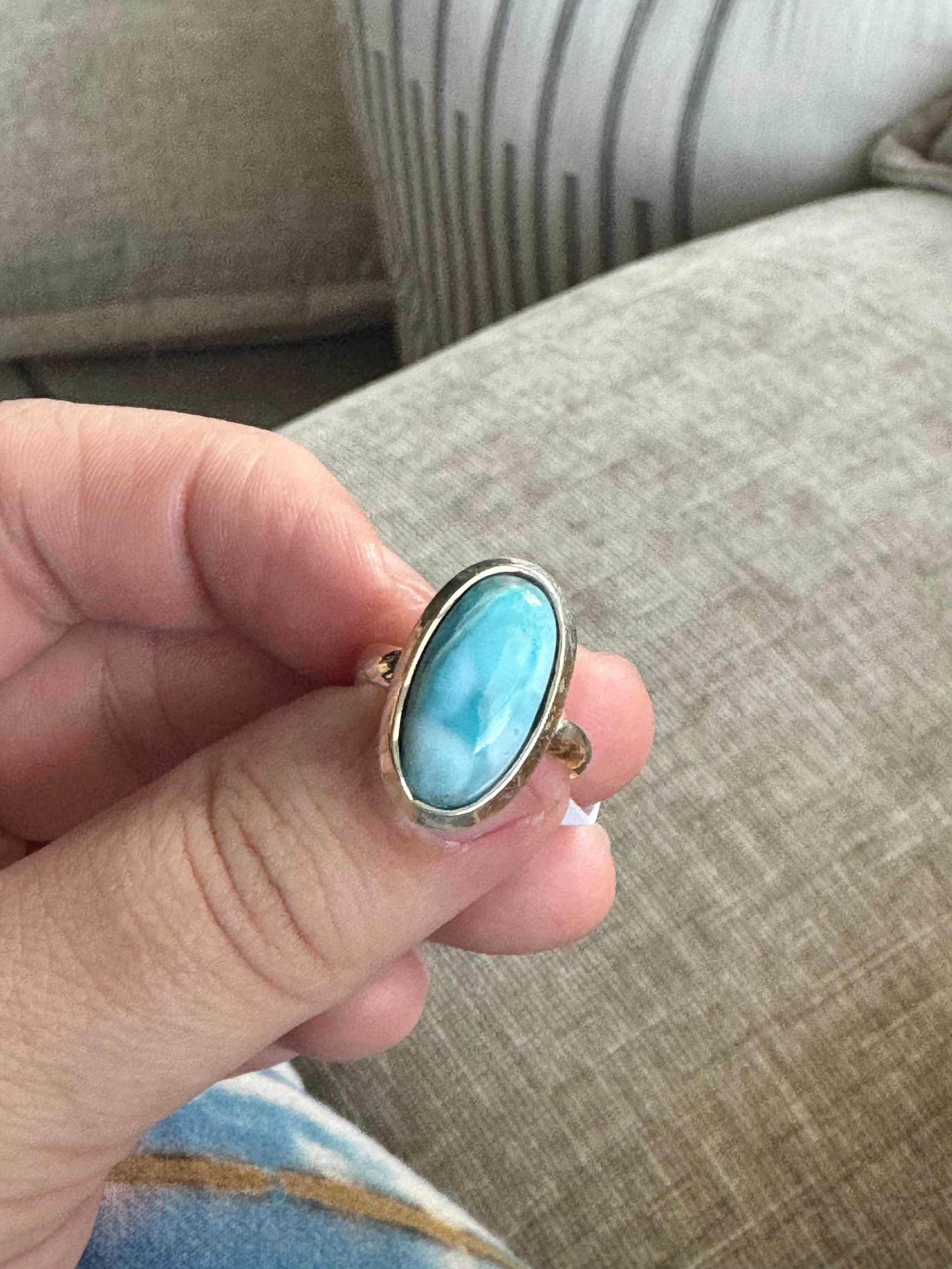Larimar Oval Ring - Sterling Silver - Size 5 -Calming & Clear-Communication
