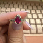 Ruby Teardrop Ring – Sterling Silver with Engraved Band