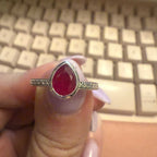 Ruby Teardrop Ring – Sterling Silver with Engraved Band