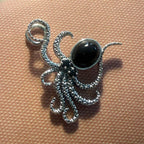 Sterling Silver Octopus Pendant – Larimar, Rainbow Moonstone, or Black Onyx