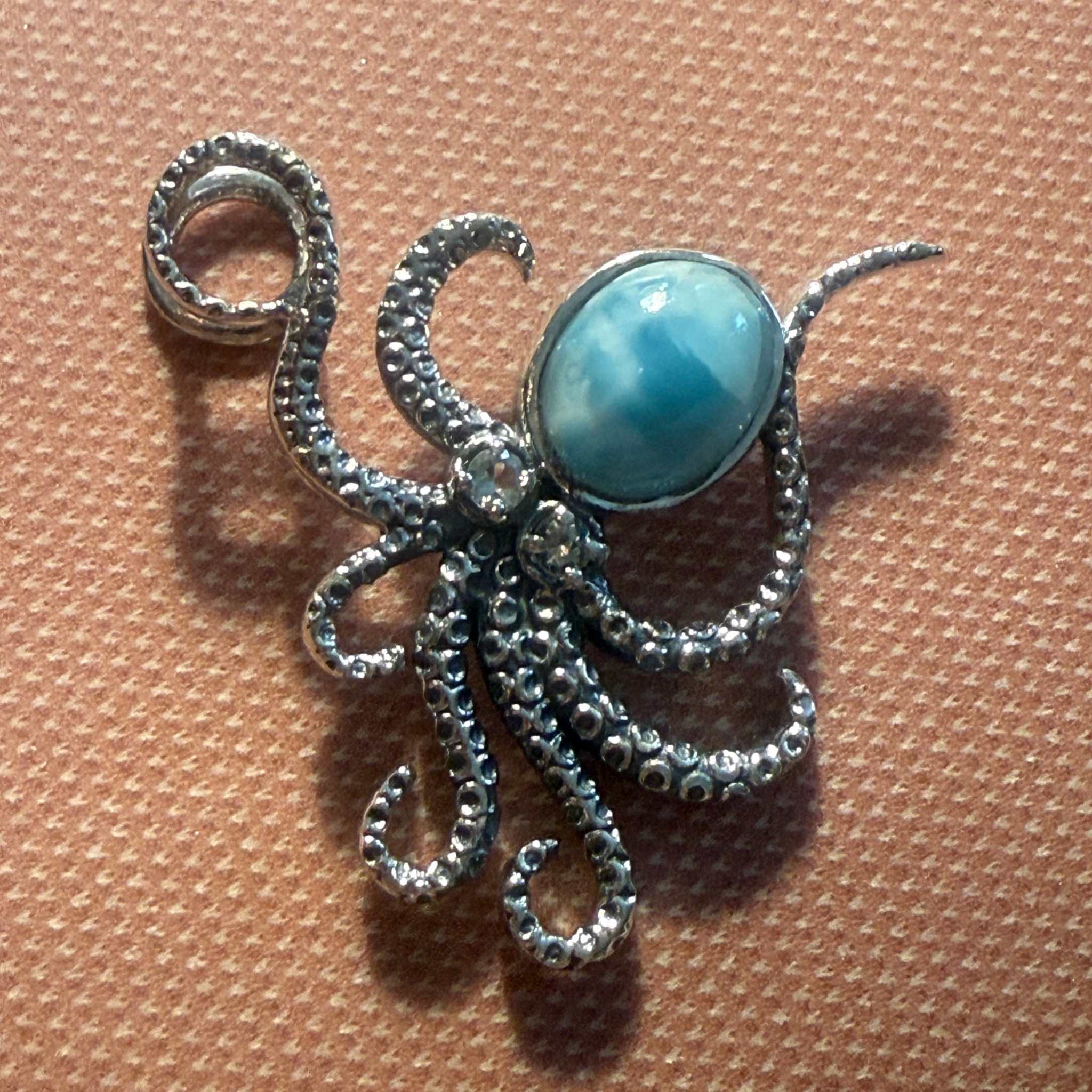 Sterling Silver Octopus Pendant – Larimar, Rainbow Moonstone, or Black Onyx
