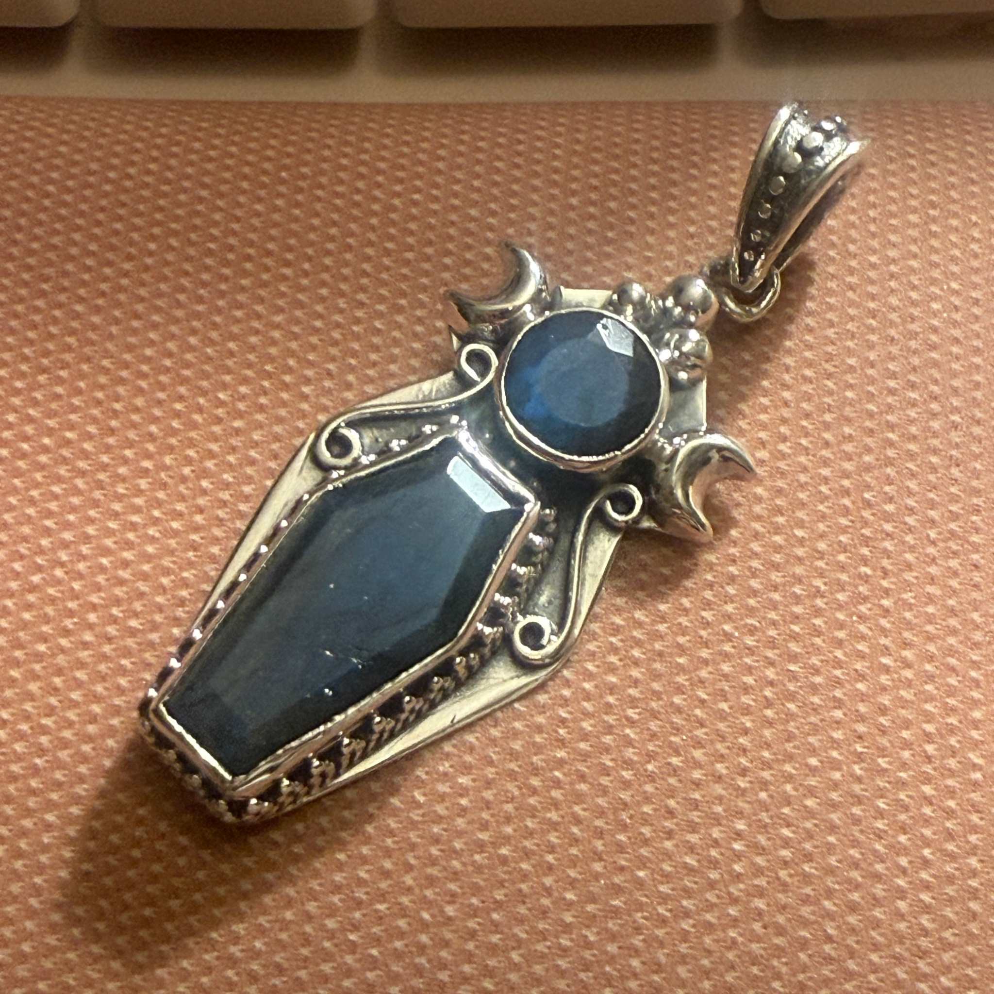 Faceted Labradorite Triple Moon Pendant in Sterling Silver