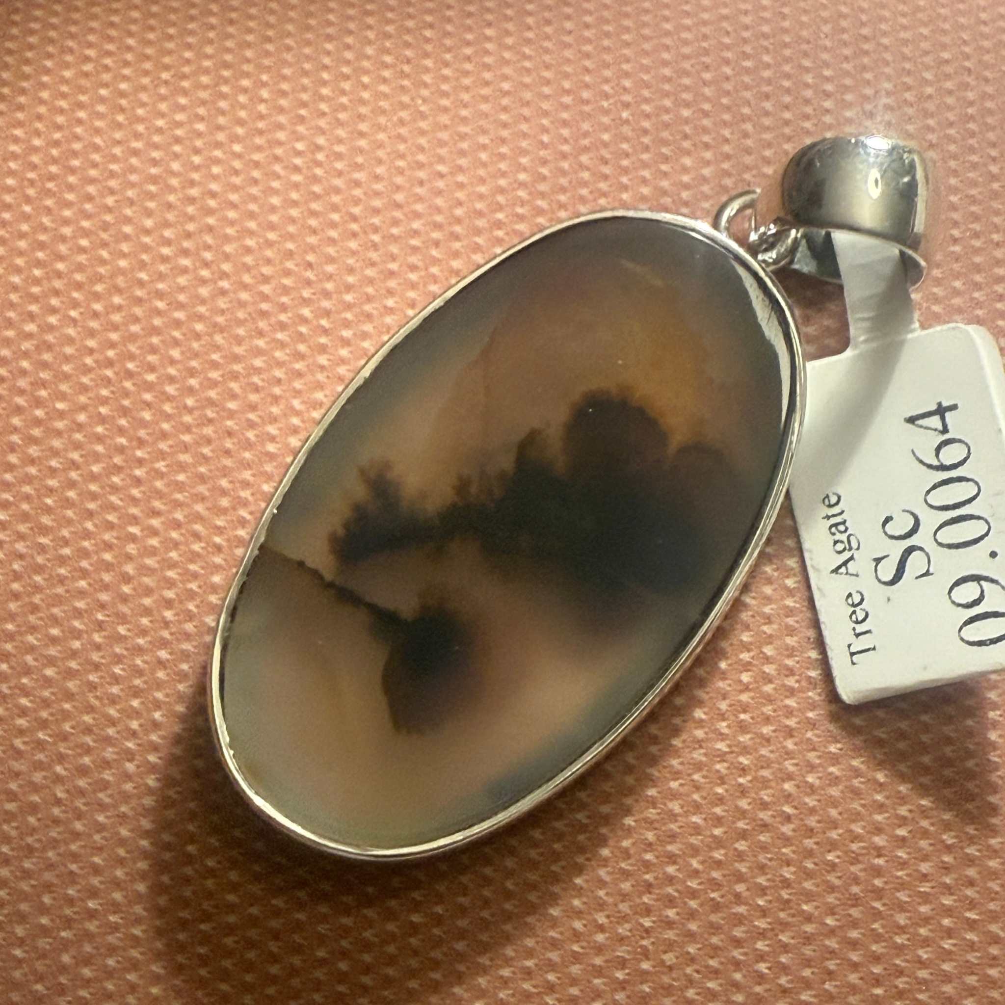Oval Dendritic Agate Pendant in Sterling Silver (Warm Earth Tones)