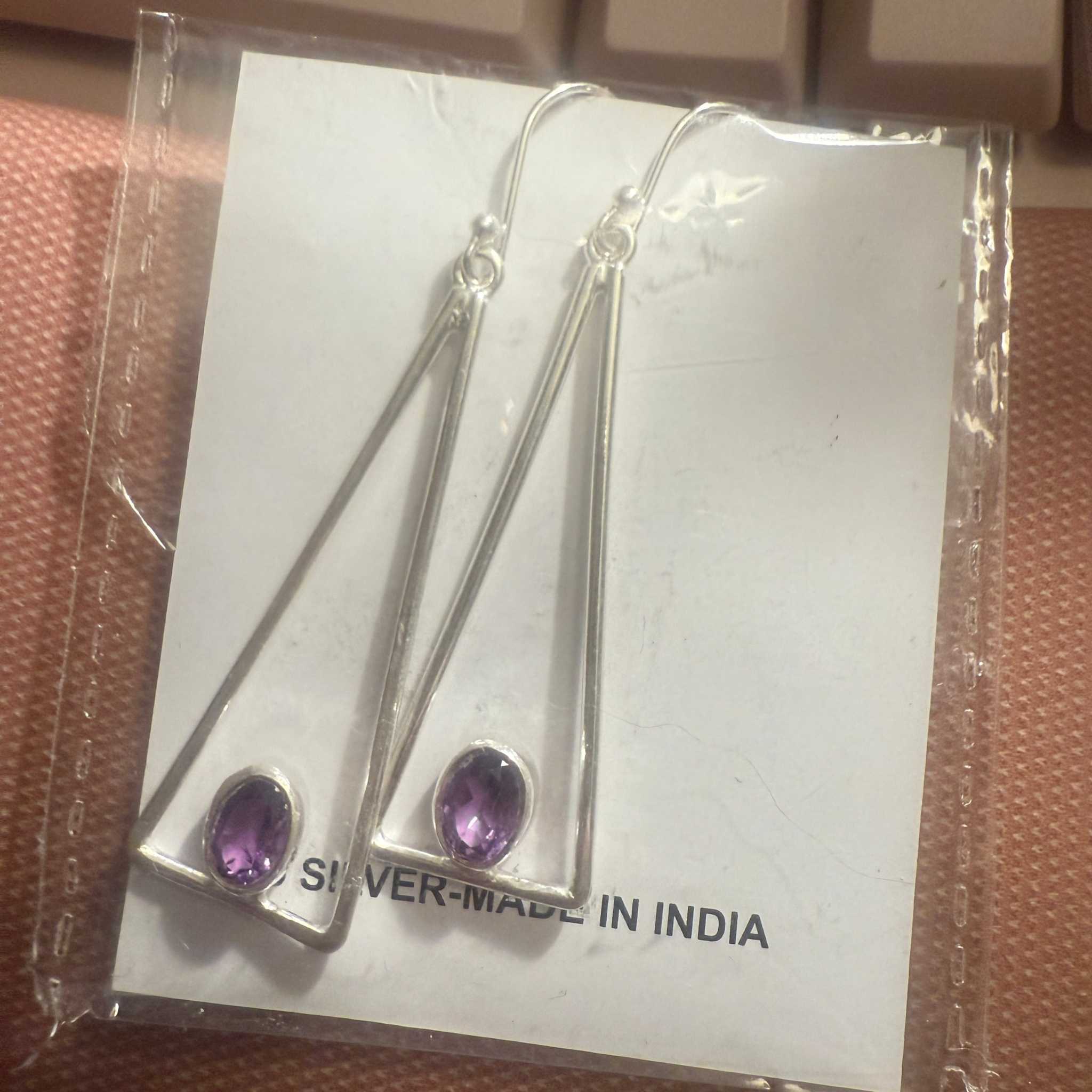 New Amethyst Triangle Sterling Silver Earrings (04.5040)