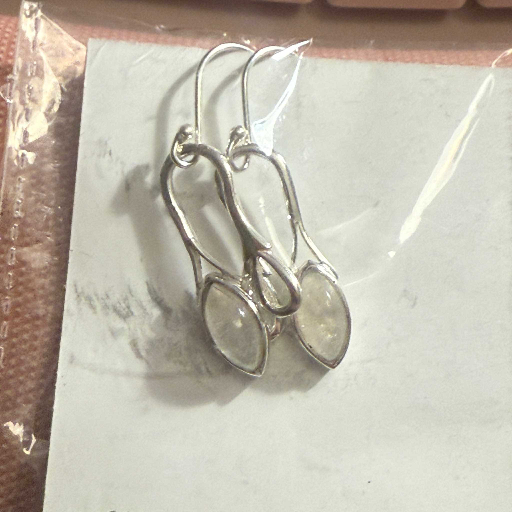 Marquise Rainbow Moonstone Earrings in Sterling Silver