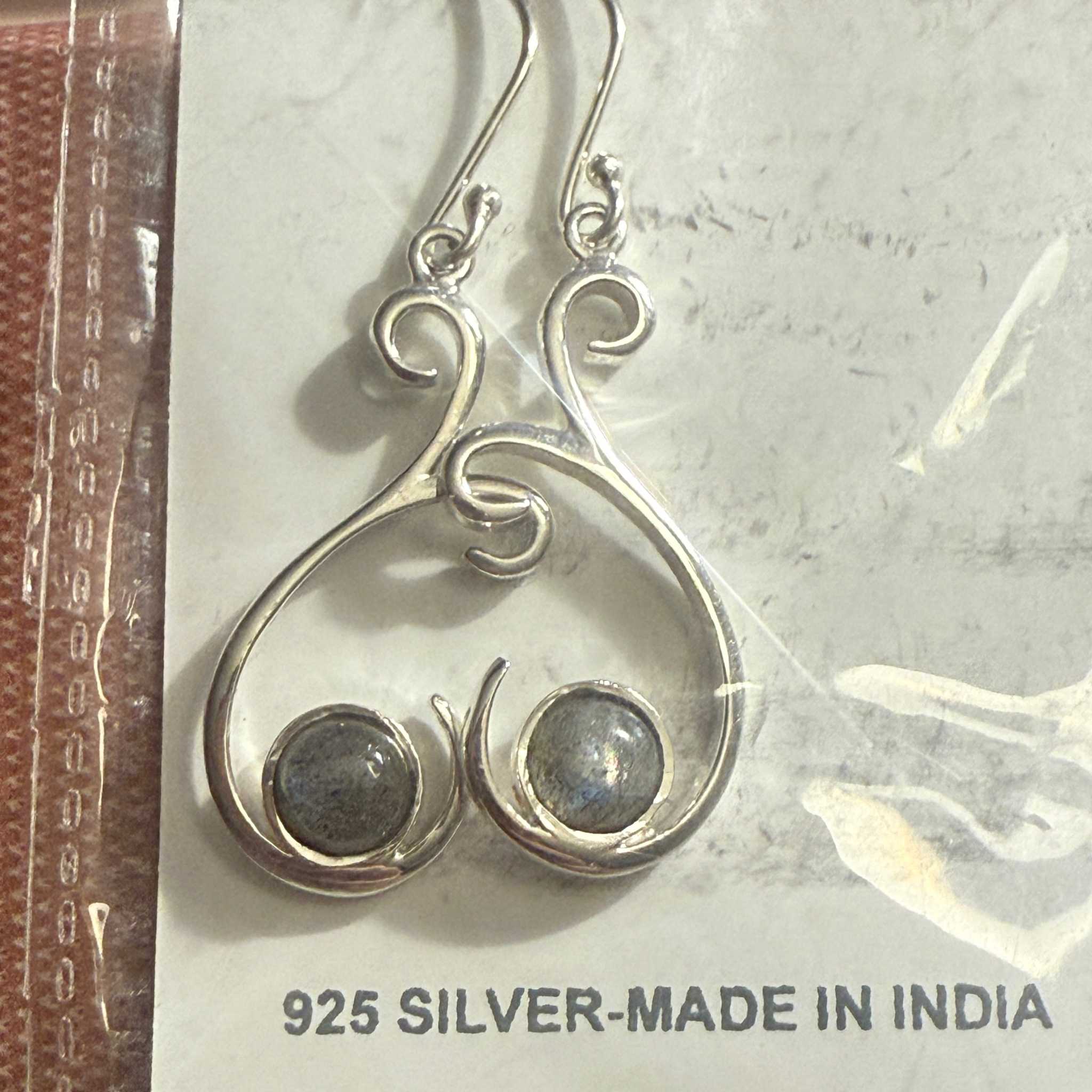 Scrollwork Labradorite Earrings in Sterling Silver