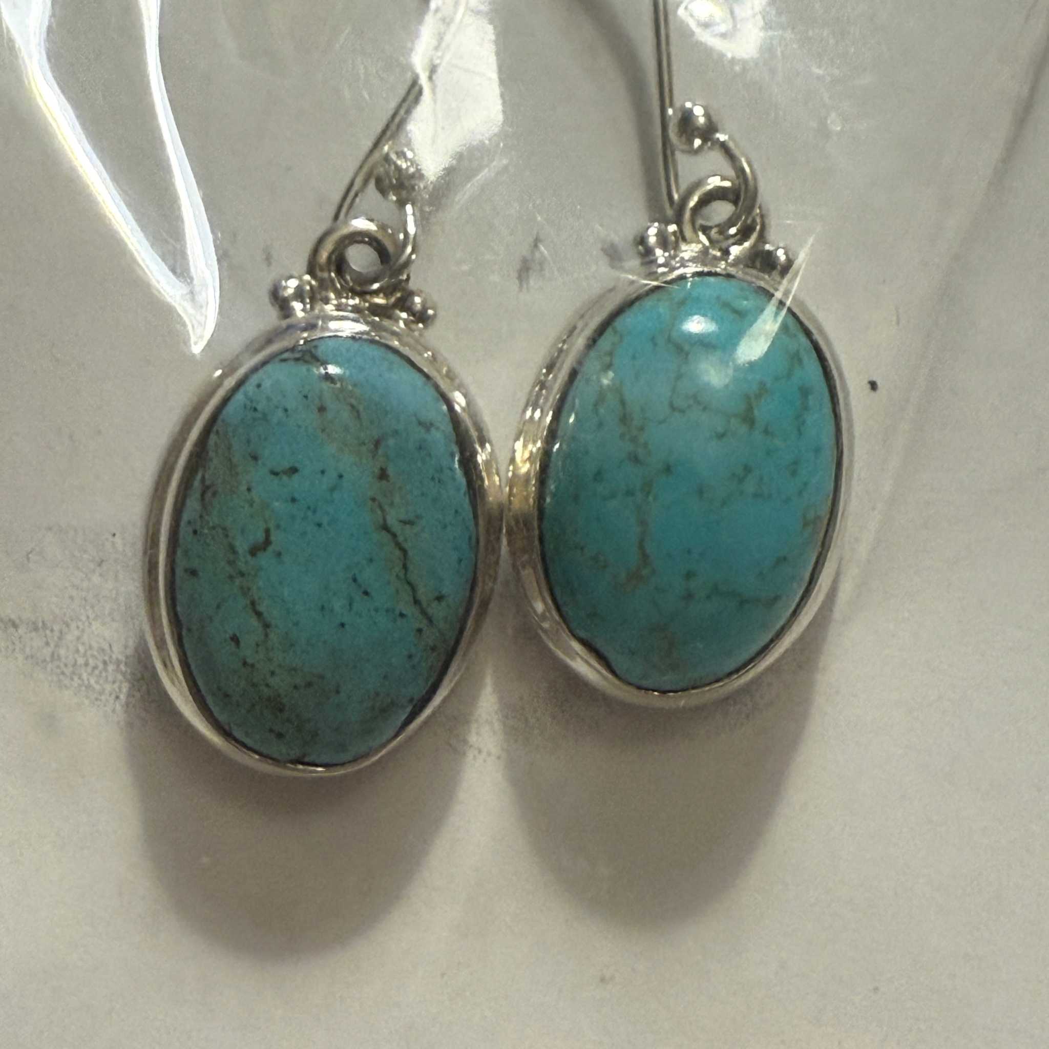 Classic Oval Turquoise Earrings in Sterling Silver