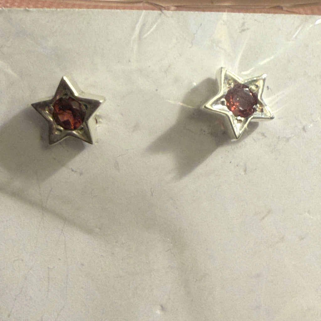 Garnet & Aquamarine Star Post Earrings in Sterling Silver
